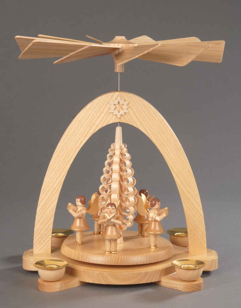 Albin Preissler Weihnachtspyramide »5 Engel mit Spanbaum, Weihnachtsdeko«, Handwerkskunst aus dem Erzgebirge