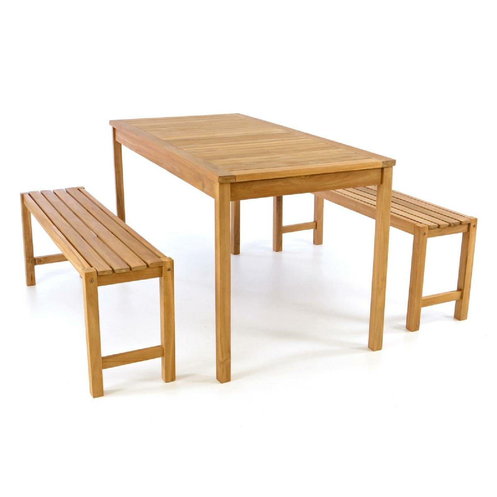 VCM Garten-Essgruppe Teak 75x69x135cm, (Set, 3-tlg., 1x Tisch 2x Bank)