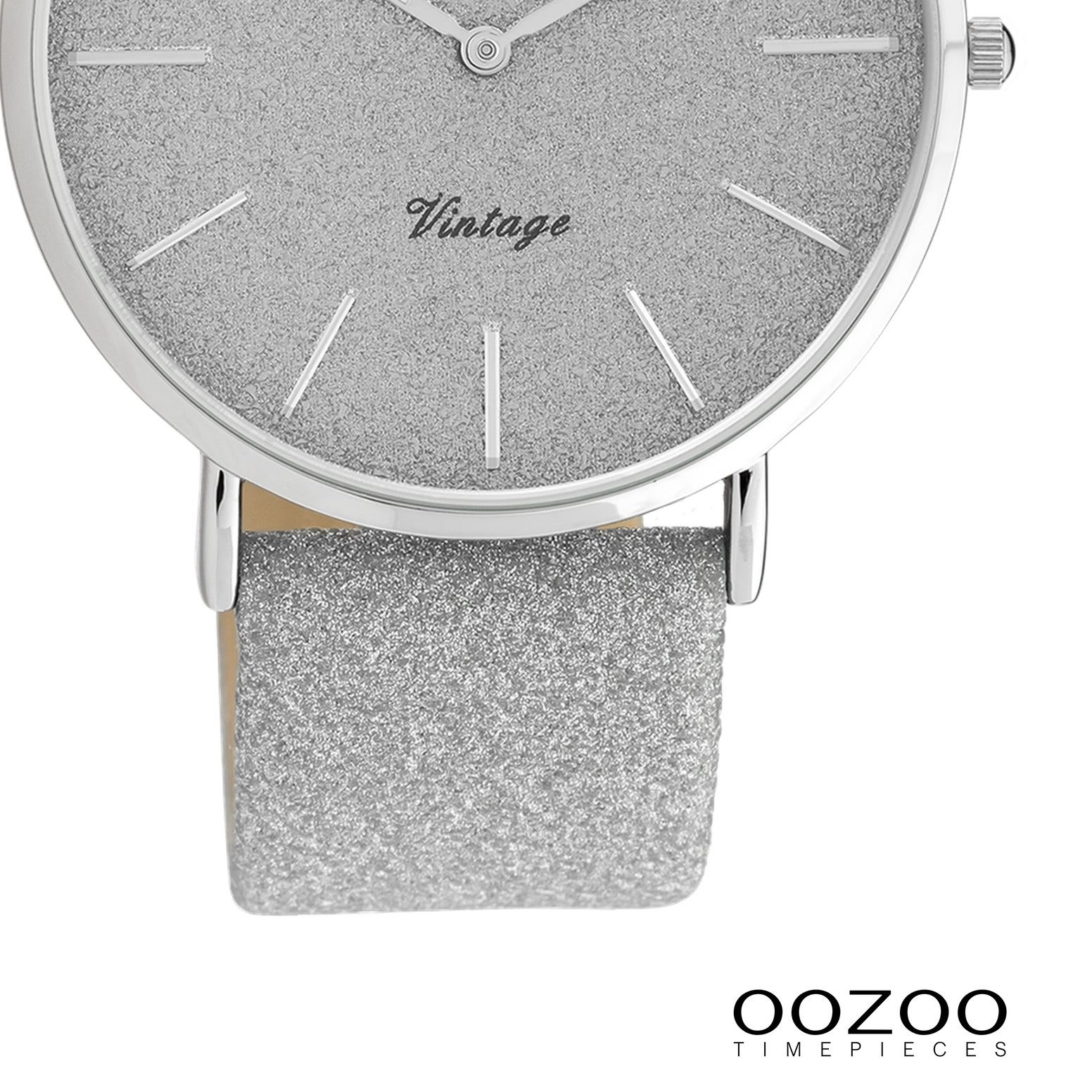 OOZOO Quarzuhr Oozoo Damen Armbanduhr Vintage Series, (Analoguhr), Damenuhr rund, groß (ca. 40mm), Lederarmband silber, Fashion