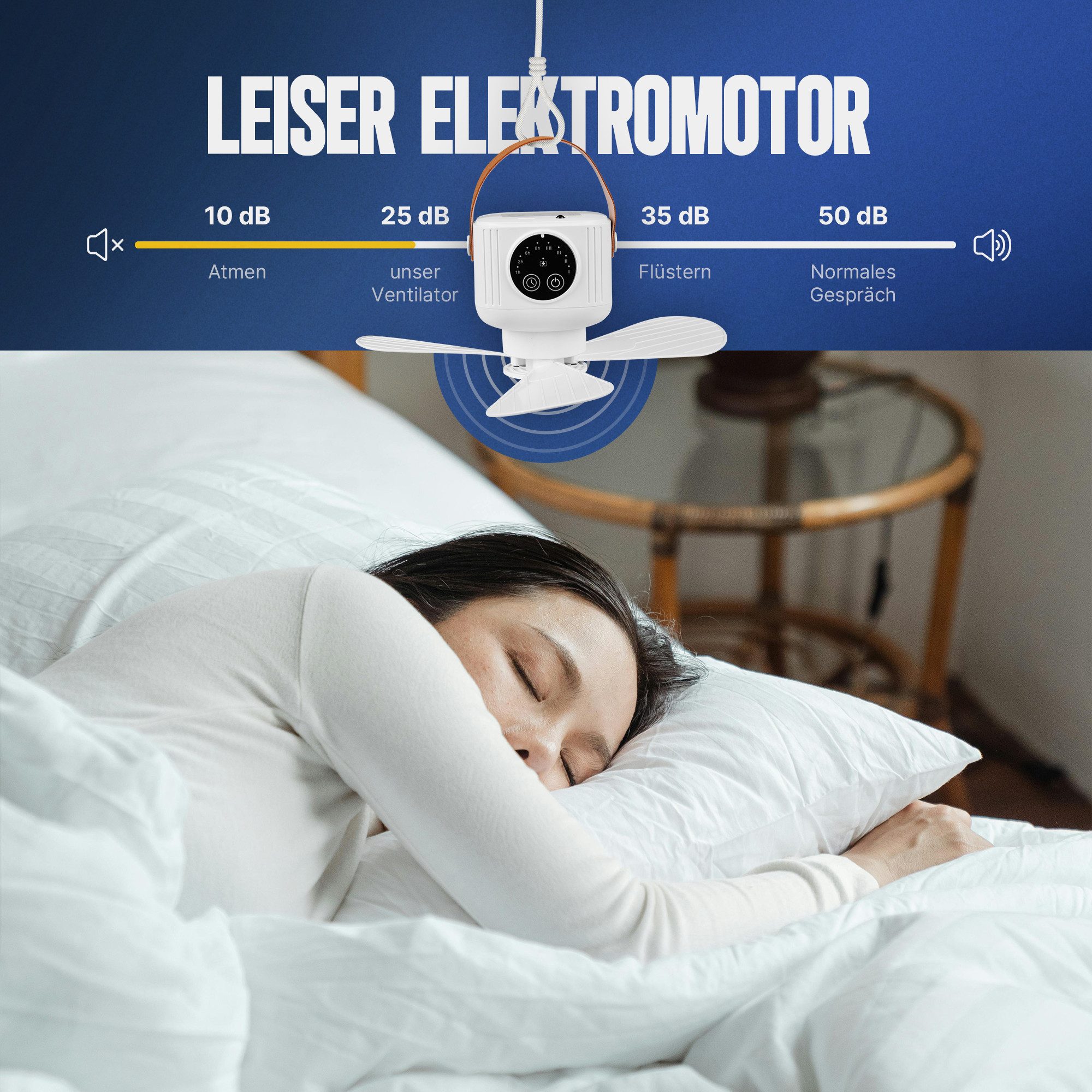 Bestlivings Deckenventilator mobil mit Licht und Fernbedienung, Timer, 4 Geschwindigkeitsstufen, bis ca. 3m Luftzirkulation