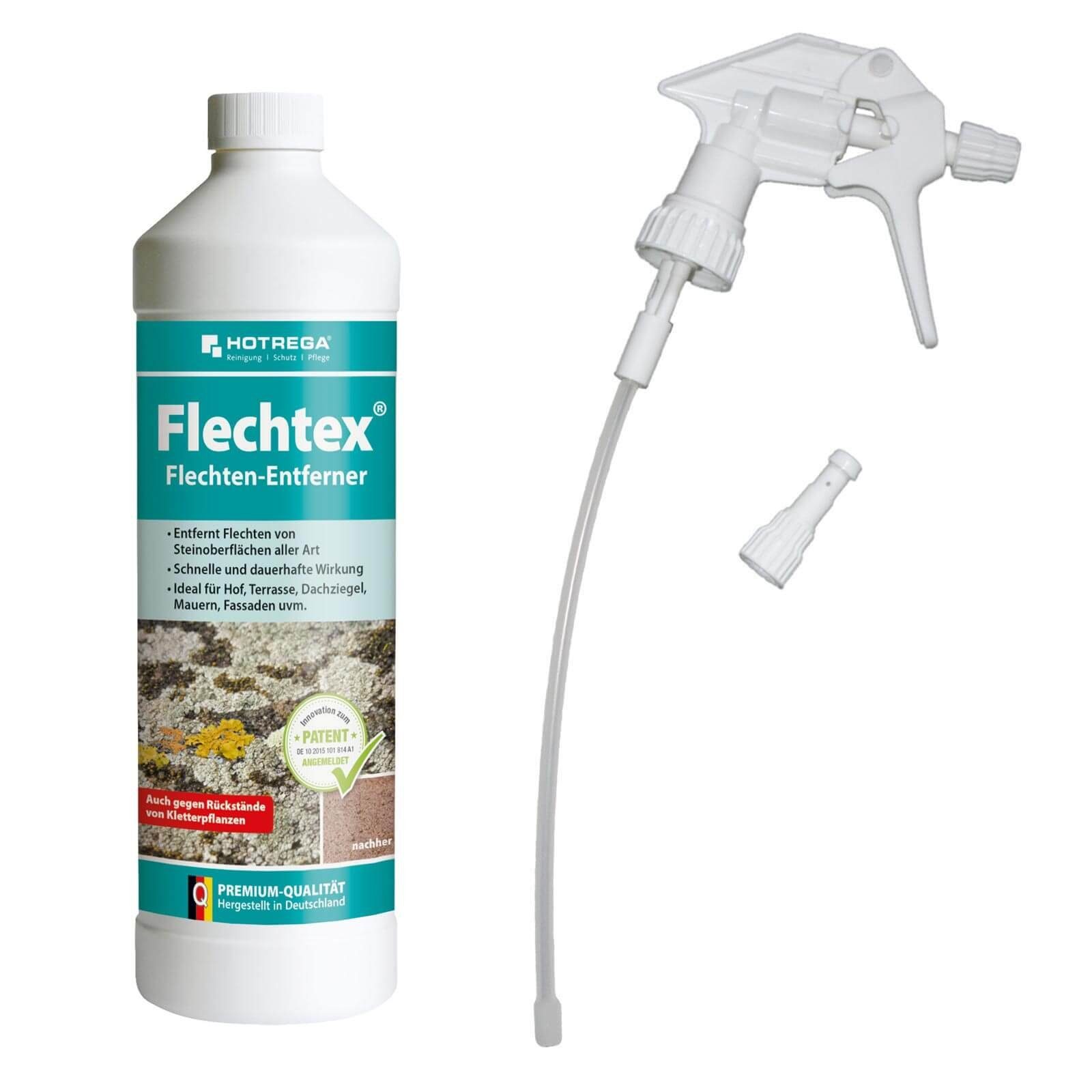 HOTREGA® Flechten Entferner Flechtex Steinreiniger Algen 1L mit Schaumsprüher Grünbelagentferner