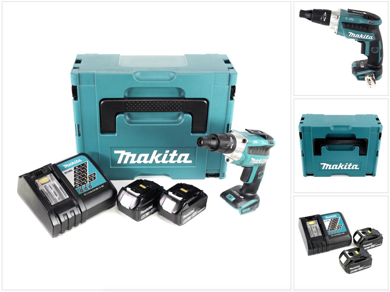 Makita Akku-Magazinschrauber DFS 251 RTJ Akku Trockenbauschrauber 18V Brushless + 2x Akku 5,0Ah +