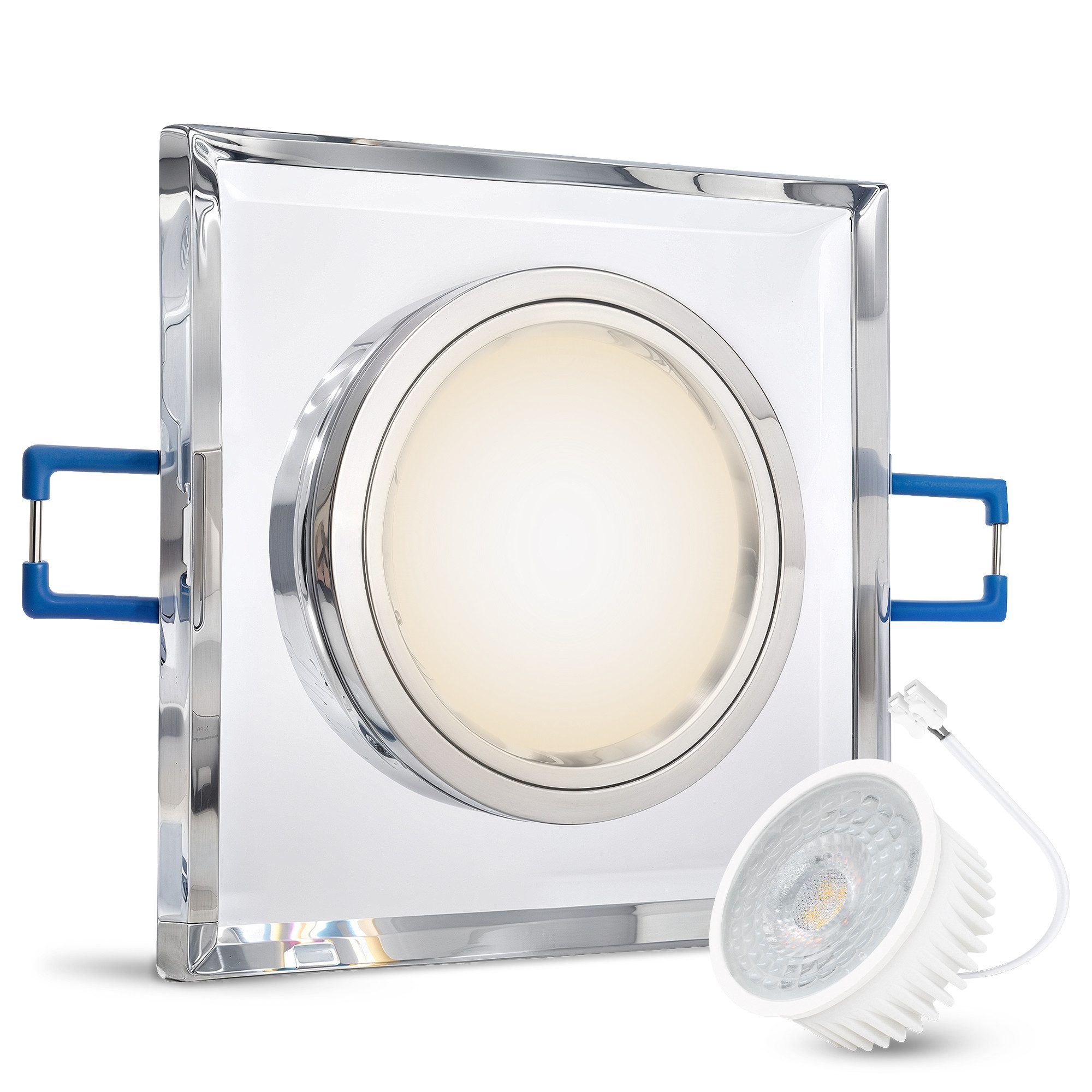 SSC-LUXon LED Einbaustrahler Flache Design Glas Spot Einbaulampe eckig mit LED Lampe neutralweiß, Neutralweiß