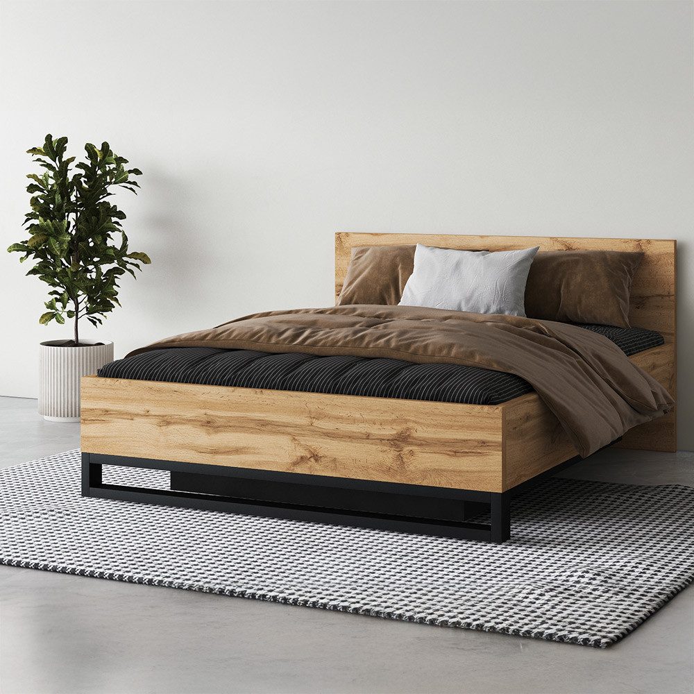 Lomadox Bettgestell HENDERSON-83, 180x200 cm Liegefläche, Eiche, aufklappbares Lattenrost