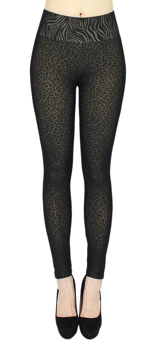 dy_mode Thermoleggings Thermo elastischem im Highwaist Bund Strumpfhose Thermo, Optik Waist, WL008-Tiger Leggings Damen High mit Thermohose