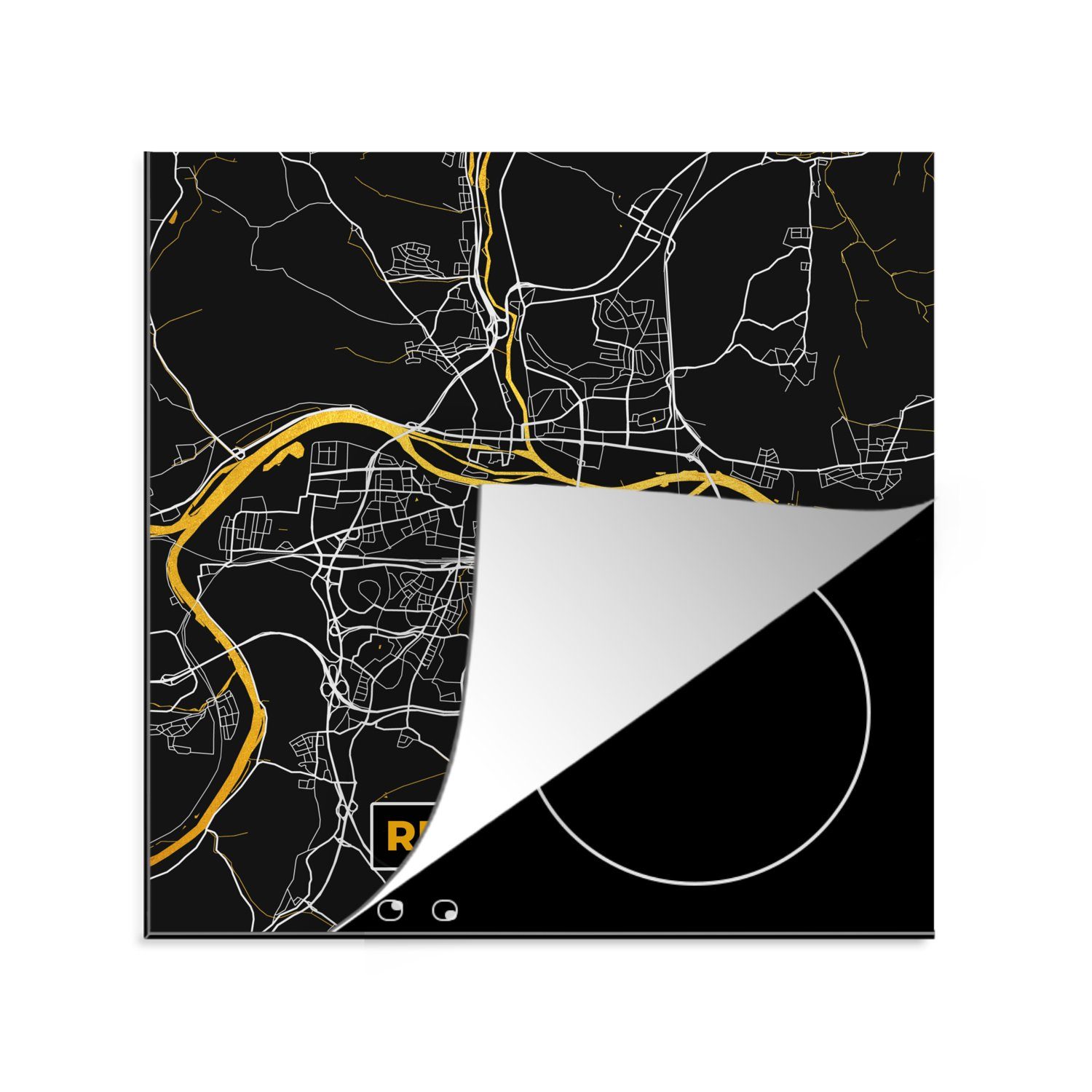 MuchoWow Herdblende-/Abdeckplatte Stadtplan - Karte - Regensburg - Gold - Deutschland - Karte, Vinyl, (1 tlg), 78x78 cm, Ceranfeldabdeckung, Arbeitsplatte für küche