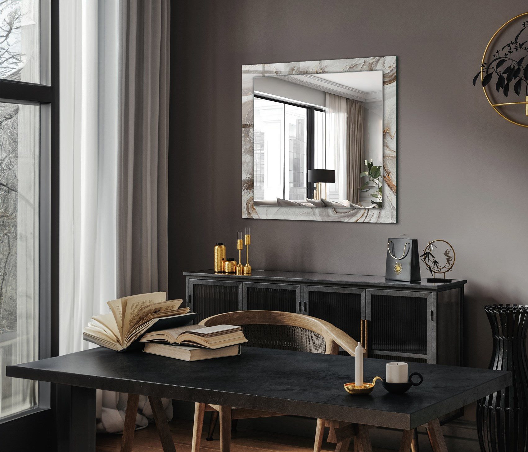 Tulup Dekospiegel Dekorativer Wandspiegel, Spiegel mit Aufdruck, Badezimmerspiegel, Quadrat