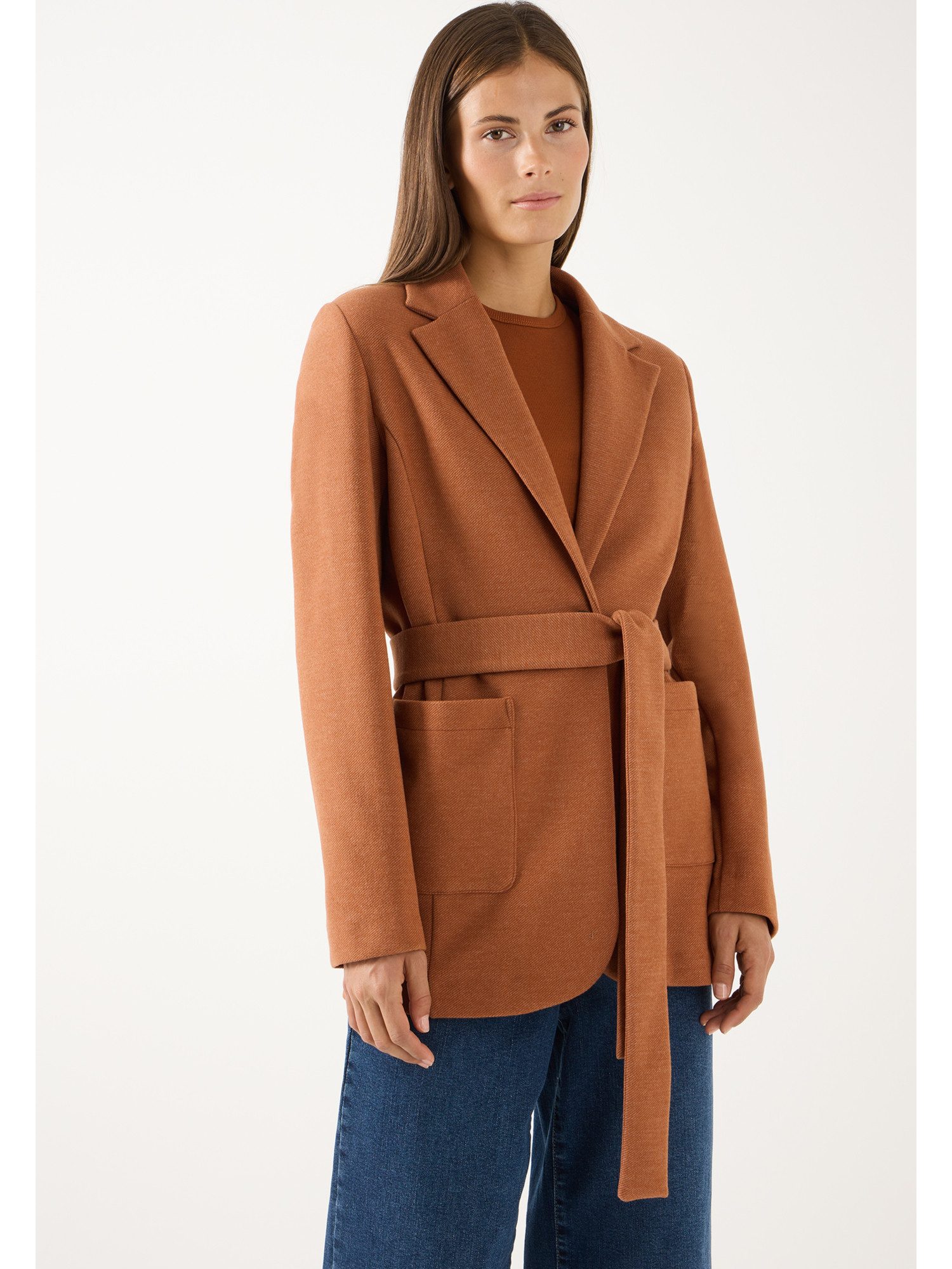 MORE&MORE Jackenblazer eleganter Jerseyblazer, Bindegürtel