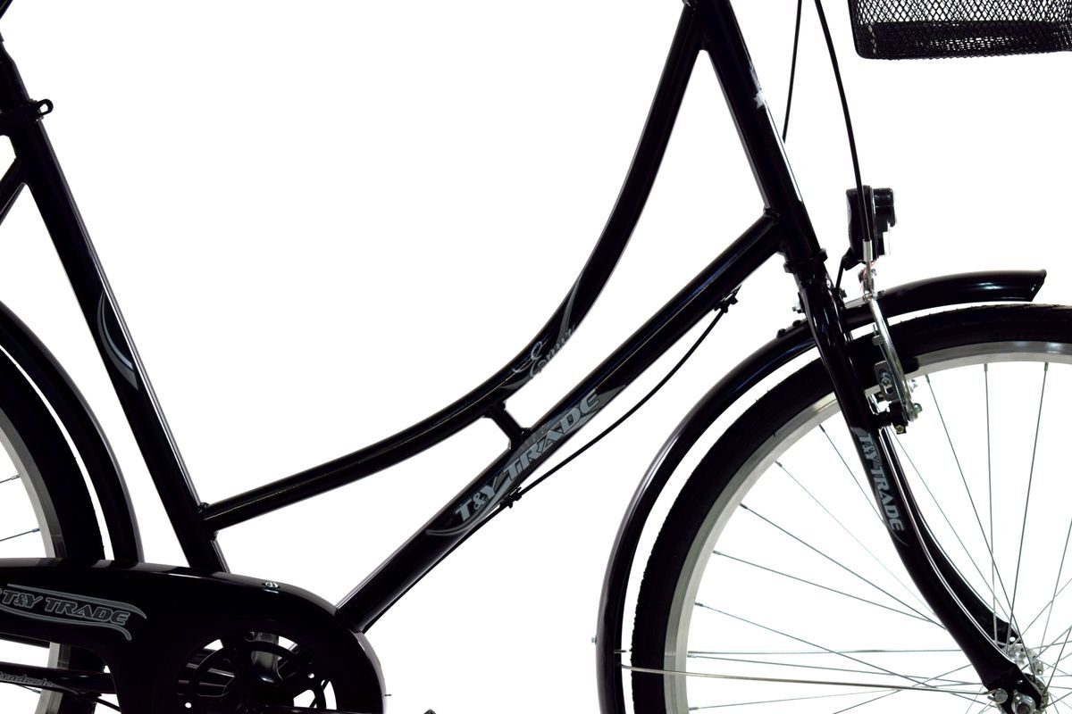 T&Y Trade City Bike 28 inch Women's City Dutch Bicycle 3-Speed ​​Nexus Enur Black, 3-Speed ​​Shimano Hub Gears, Coaster Brake, Luggage Rack, Lights, 3 Nexus Gears, Kickstand, Basket