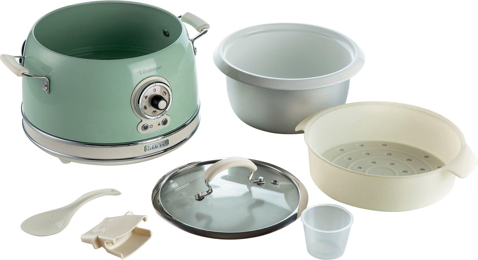 Ariete Multikocher 2904CR, 650 3 3 Vintage, Slowcooker/Reiskocher/Dampfgarer Schüssel, L W, l