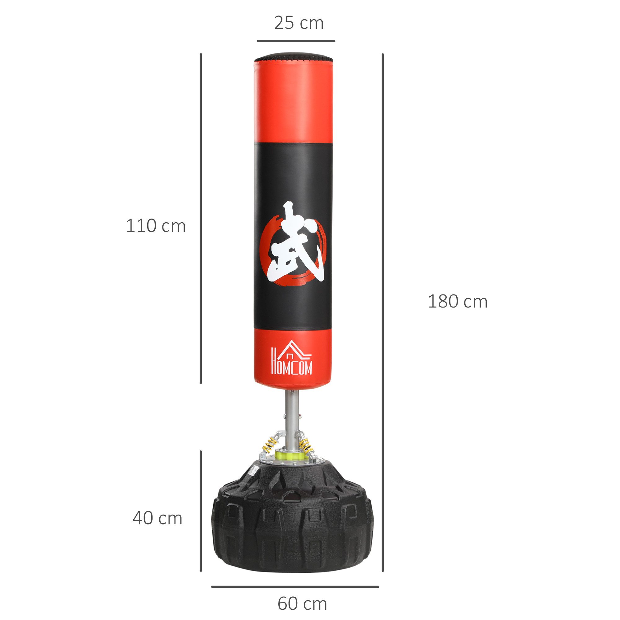 HOMCOM Standboxsack Freistehender Boxtrainingsgerät Training mit Saugfuß (Boxassistent, 1-tlg., Boxpartner), Schwarz+Rot, 60x60x180 cm