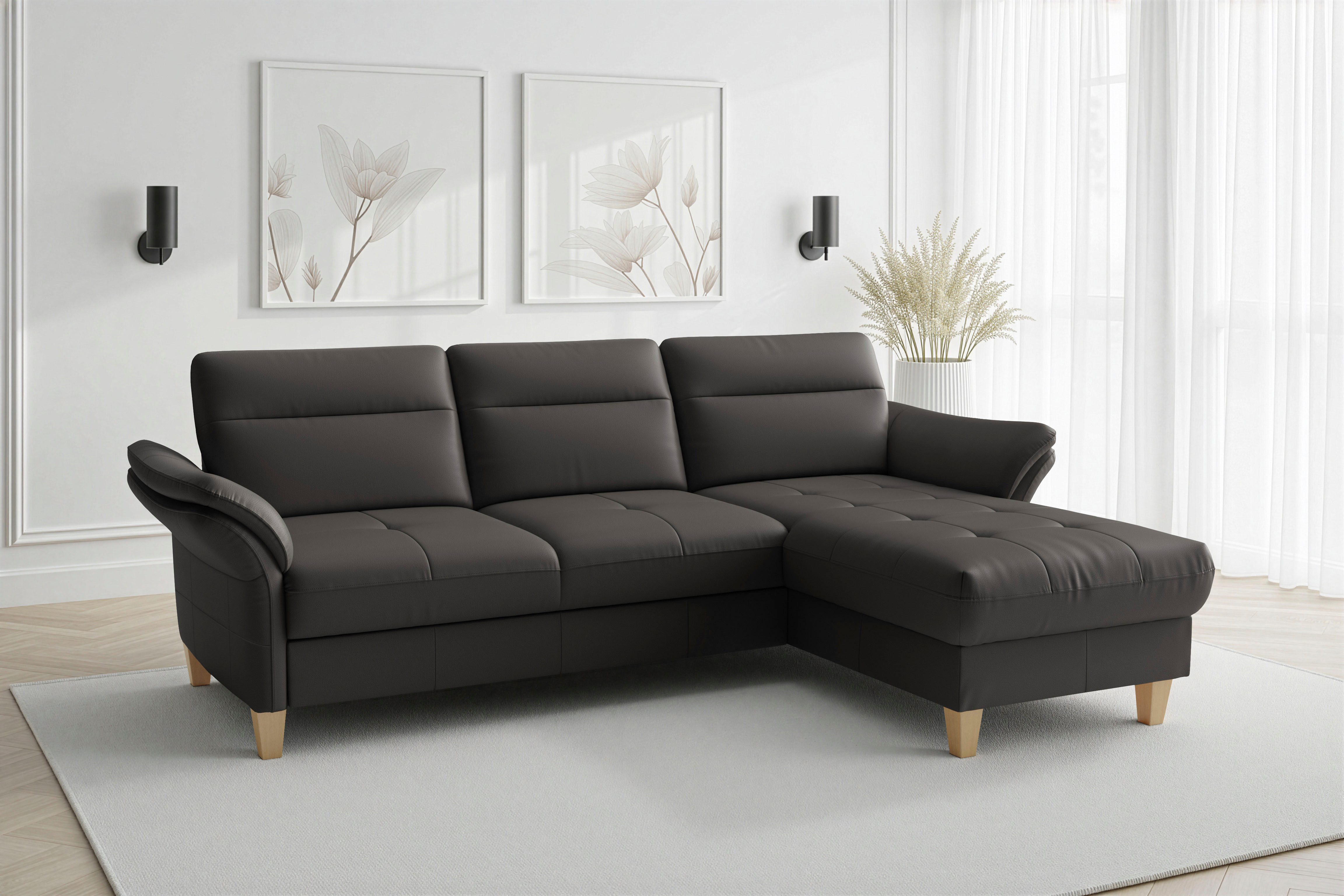 Ecksofa Pamela L-Form, Leder, B: 218 und 230 cm