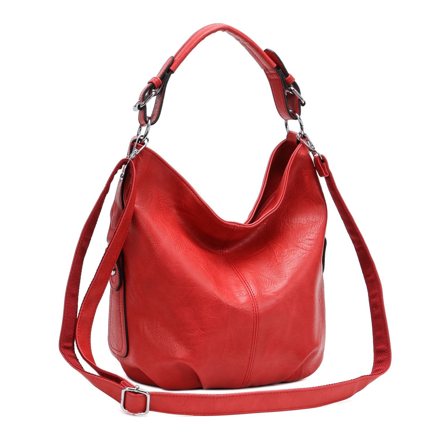 ITALYSHOP24 Schultertasche DAMEN SHOPPER Hobo Bag Umhängetasche Handtasche City Bag Cross-Over (Spar-Set: Henkel Tasche mit Schultergurt, Workbag Leder Optik, 2-tlg., mit Henkel und Schultergurt), Damentasche Freizeit Abend Leder Optik Henkeltasche Reise Crossbody