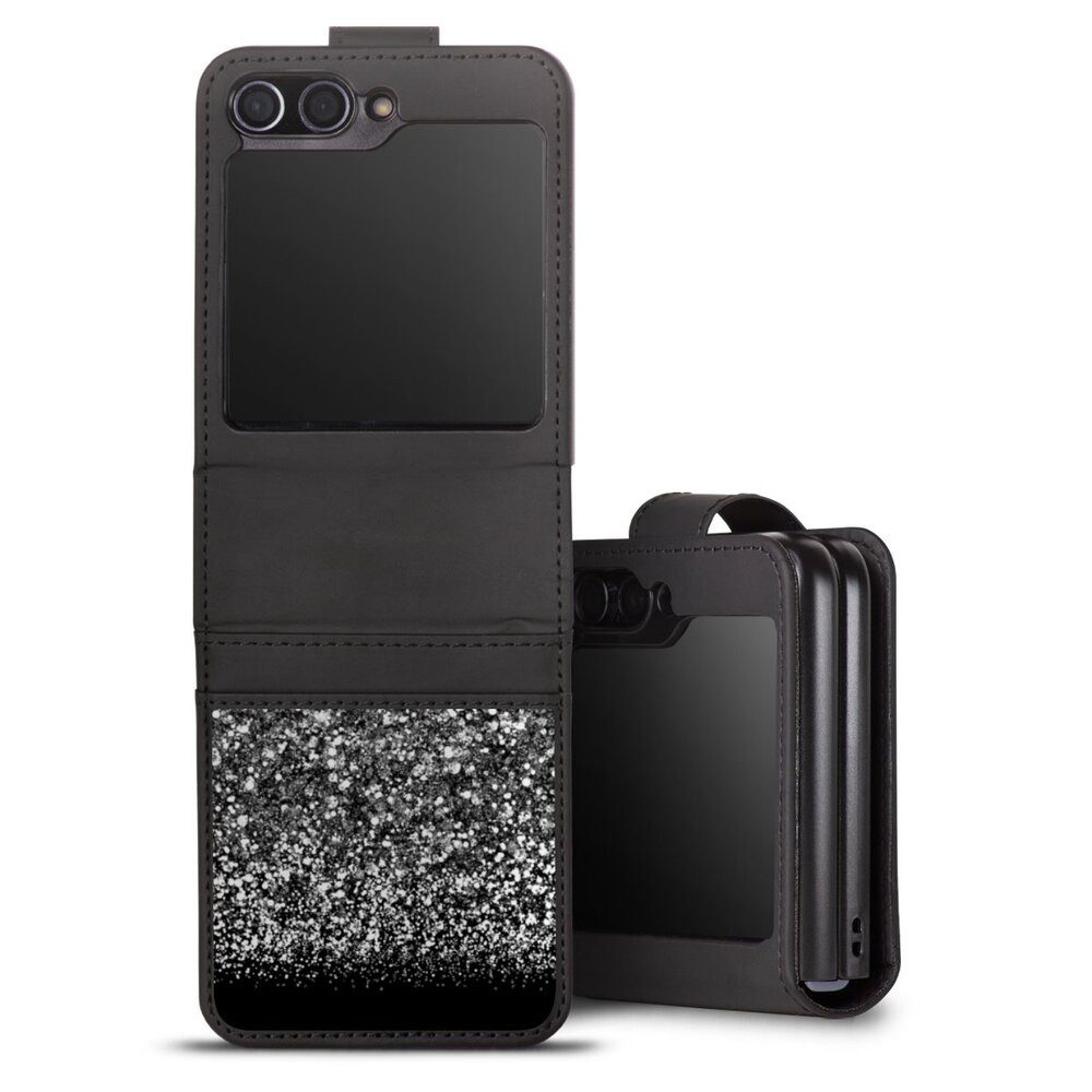 DeinDesign Handyhülle Glitzer Look Schneeflocken Muster Snow Fall Glitter Look, Samsung Galaxy Z Flip 5 Hülle Handy Flip Case Wallet Cover