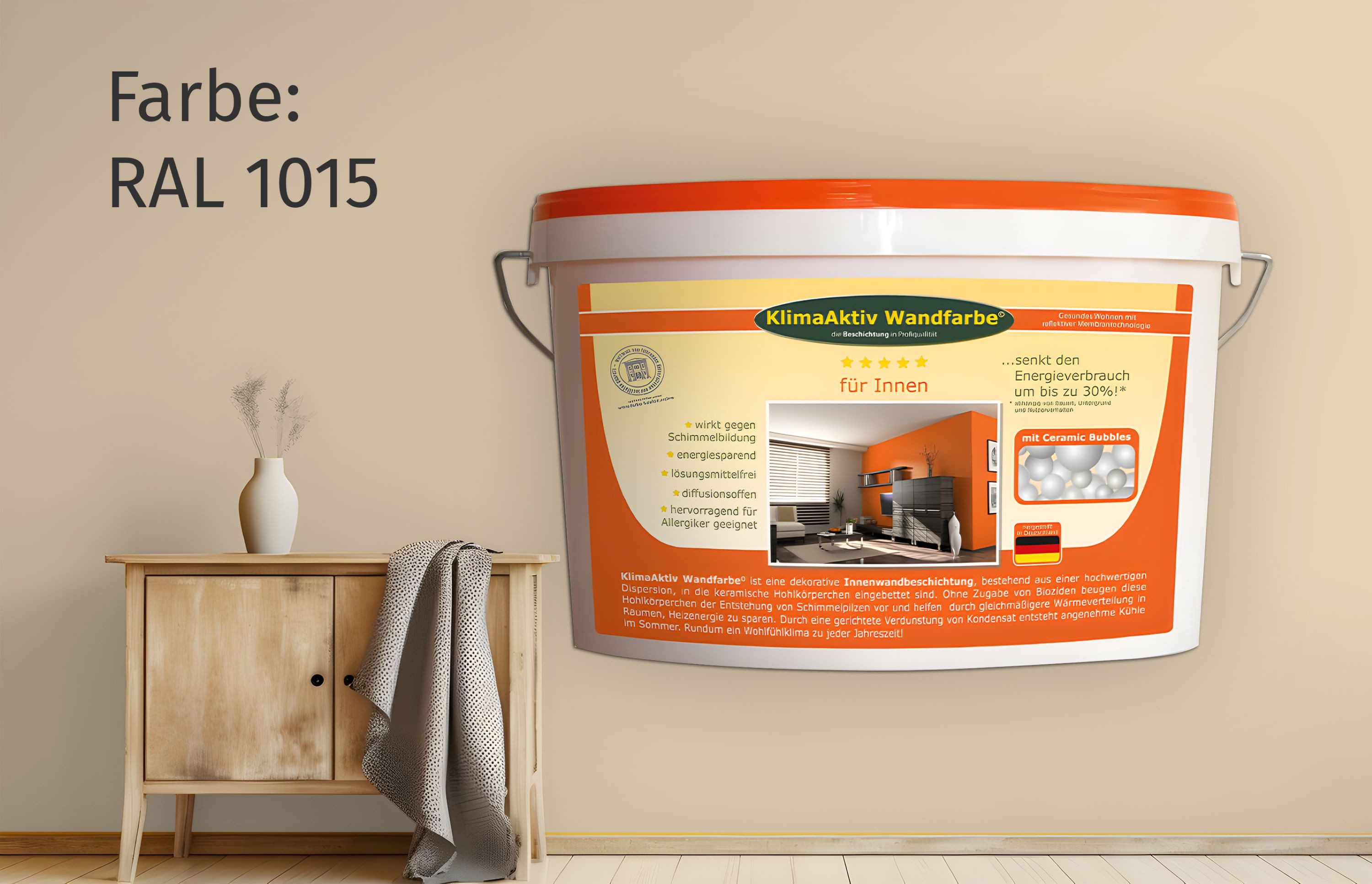 KlimaAktiv Wandfarbe Wandfarbe, Energiesparfarbe, VOC-arm, matt