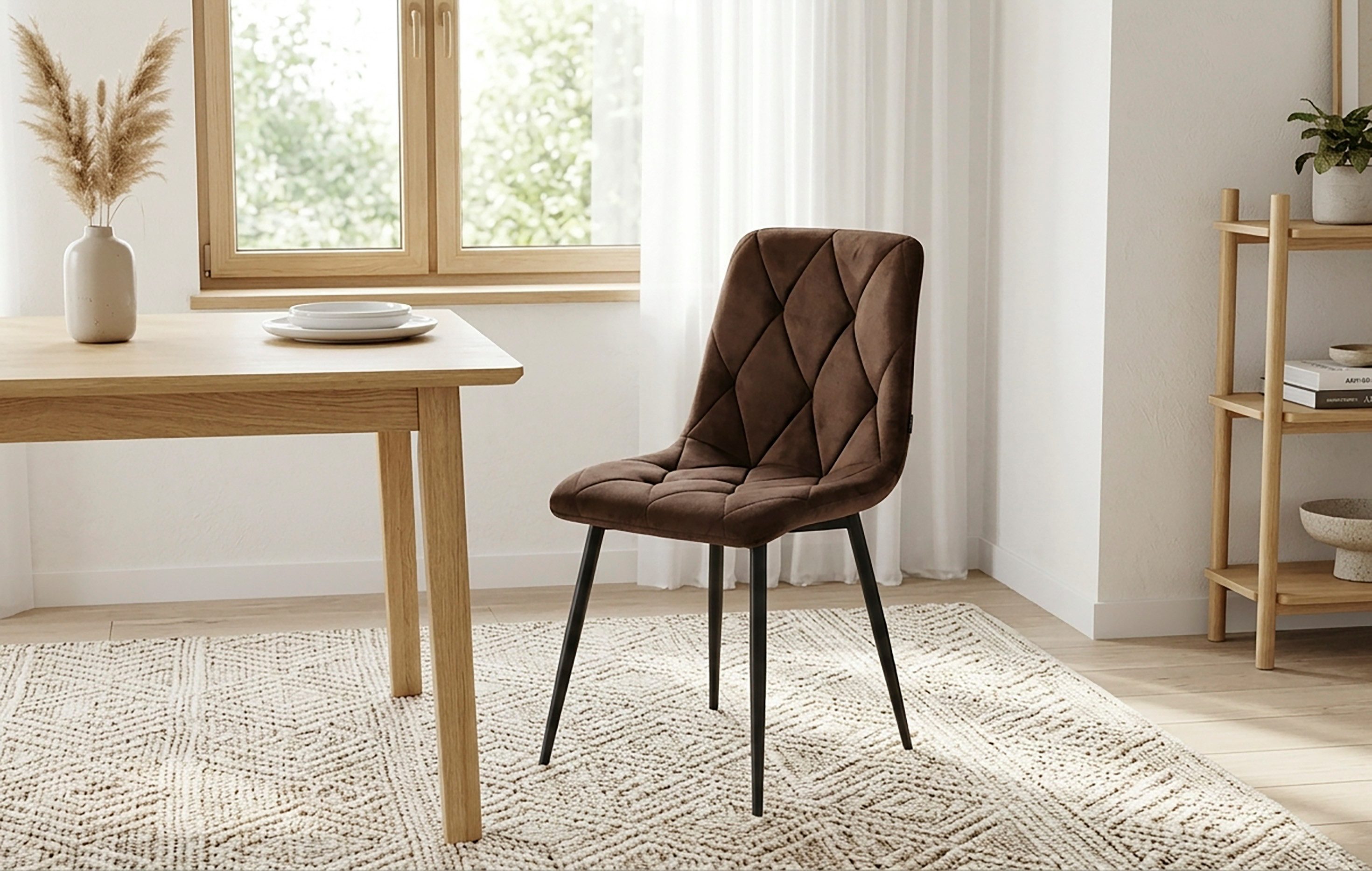 B&D home 4-Fußstuhl VICKA (4er Set, 4 St), Samtstoff Polsterstuhl mit Steppung & Metallgestell