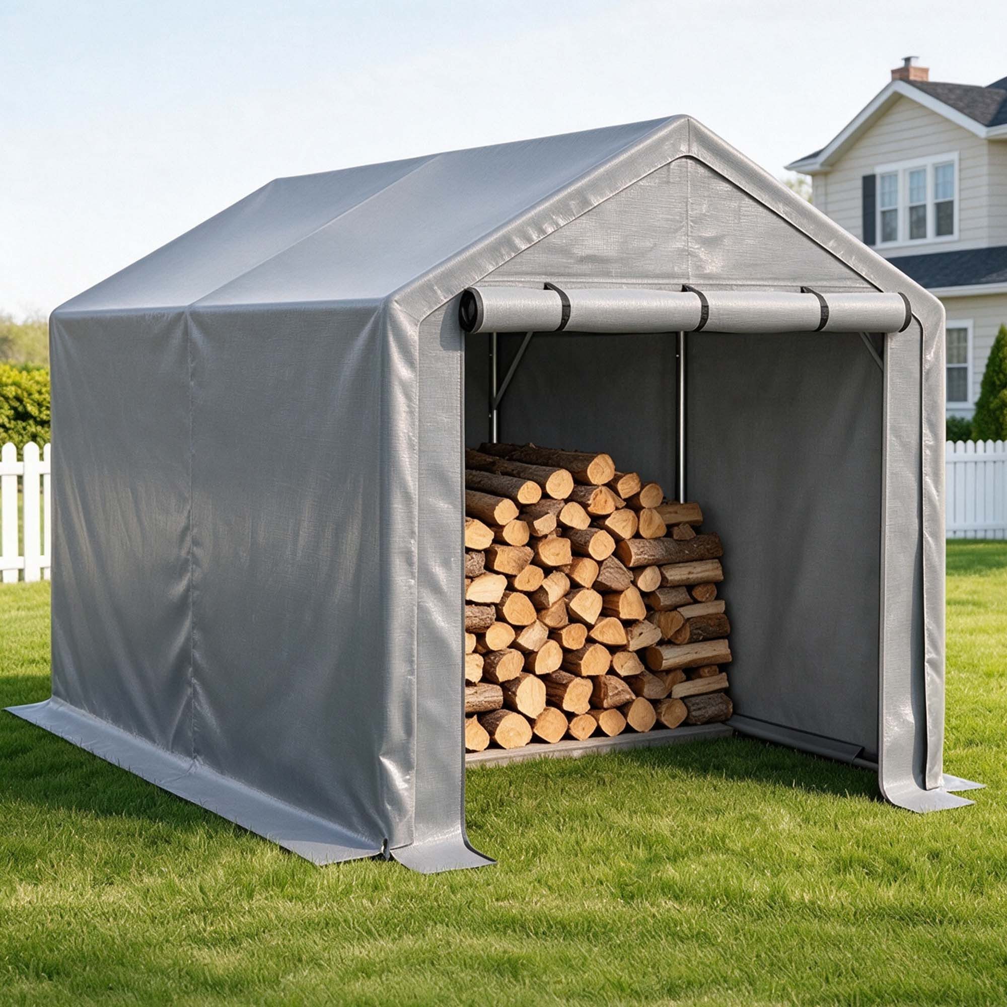 BlingBin Gerätehaus Fahrradgarage 296 x 190 x 200 cm, Werkzeugzelt für Garten, BxT: 190x296 cm, (1er Set, 1 St., 6 x 10 FT), multifunktionales Lagerzelt und Werkzeugzelt, Outdoor, Dunkelgrau