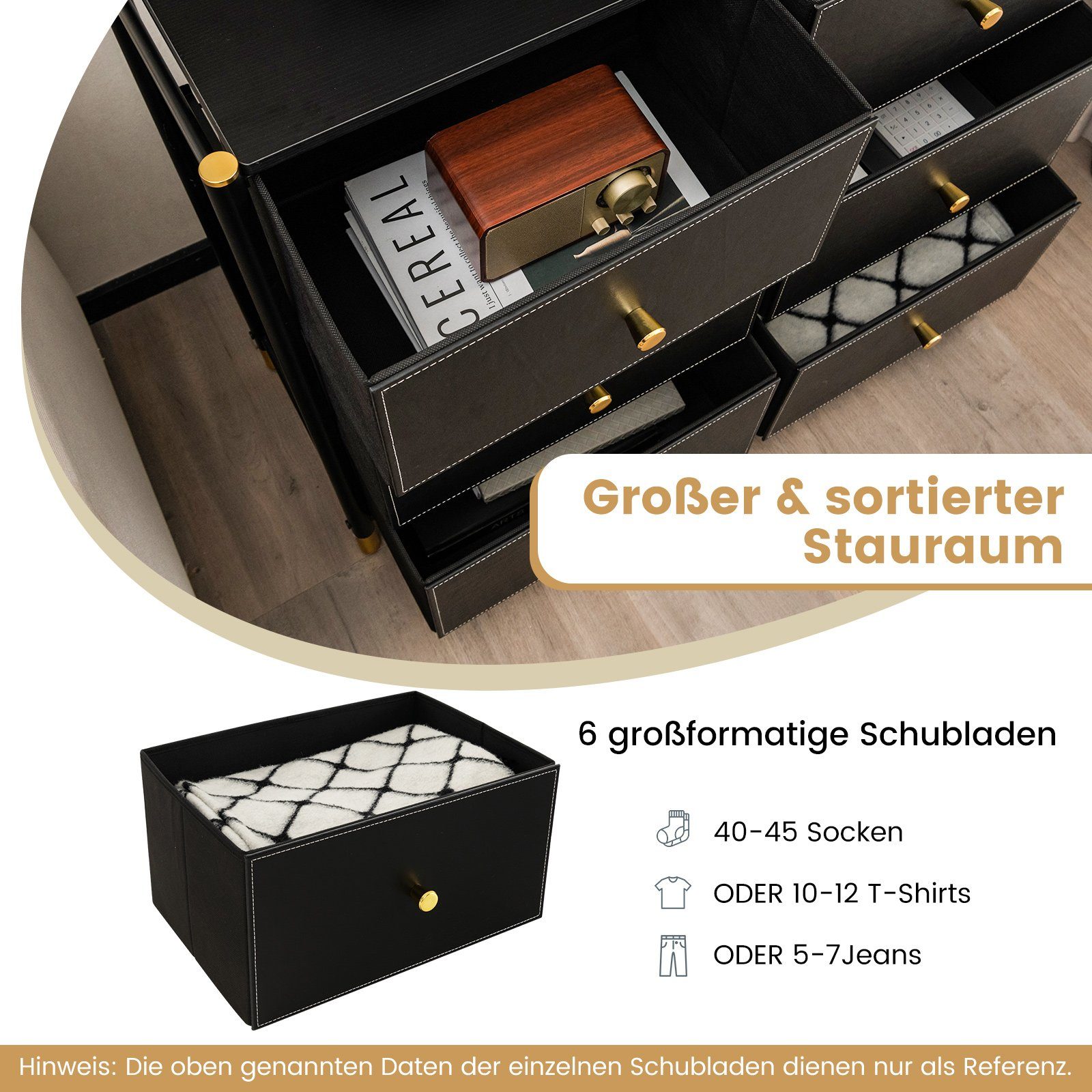 COSTWAY Kommode, mit 8 Schubladen & Kippsicherung, Metallrahmen, Schwarz