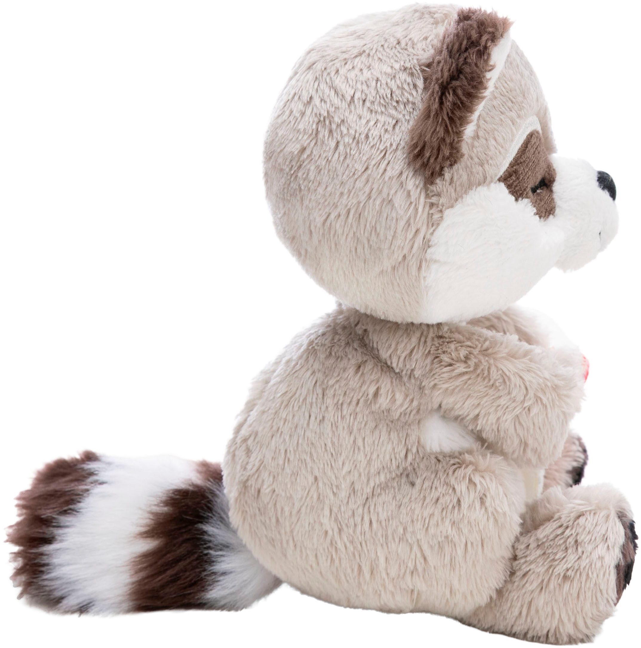 Nici Kuscheltier Sleeping Pets, Waschbär mit Fliegenpilz schlafend im Körbchen