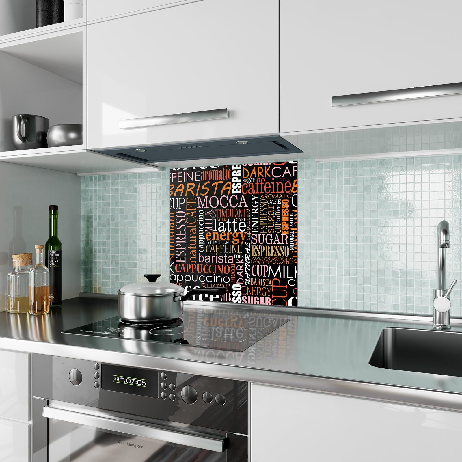 Primedeco Küchenrückwand Spritzschutz Glas Kaffeevarianten Design