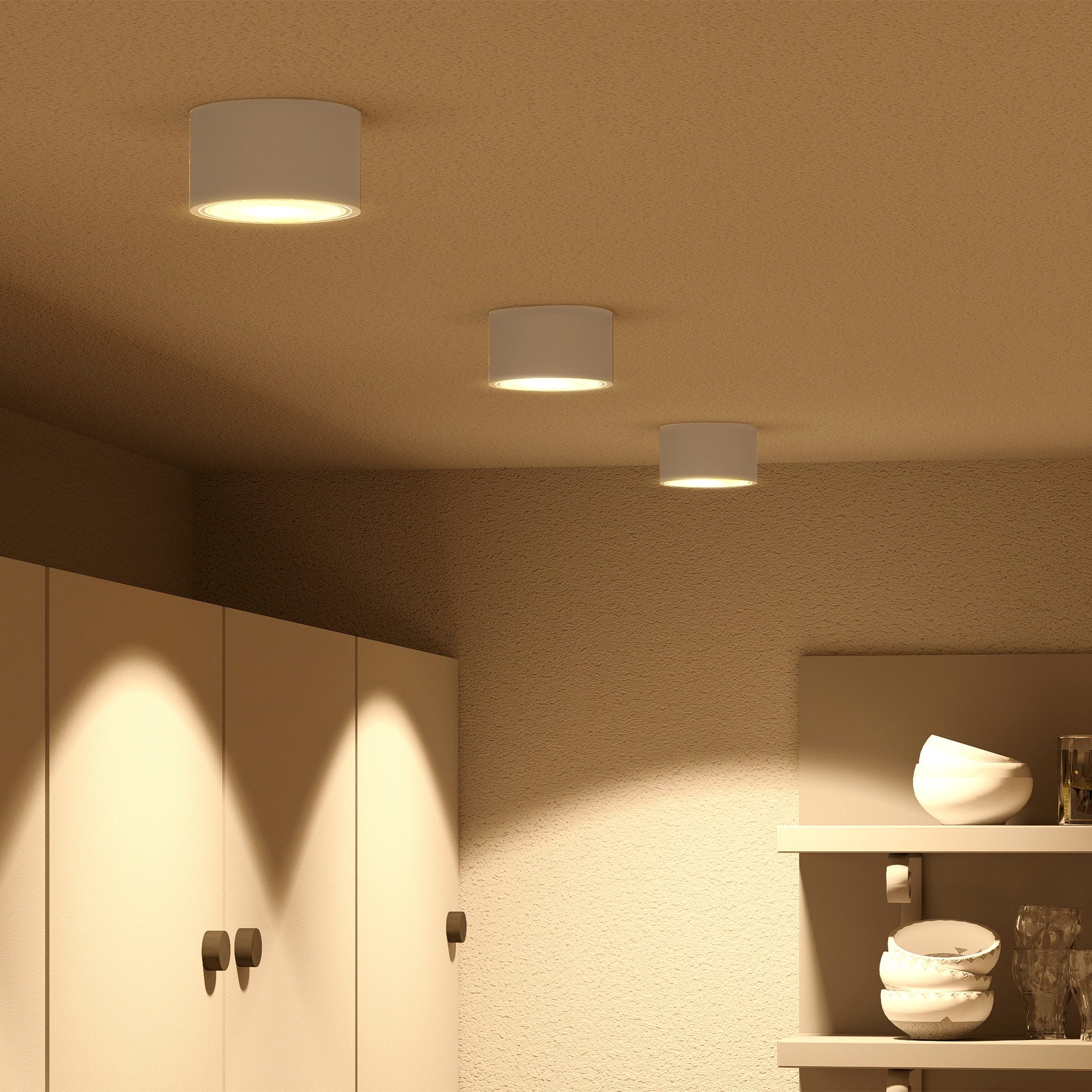 SSC-LUXon LED Aufbaustrahler CELI-X Aufbauleuchte flach dimmbar rund weiss mit LED GX53 6W, Warmweiß