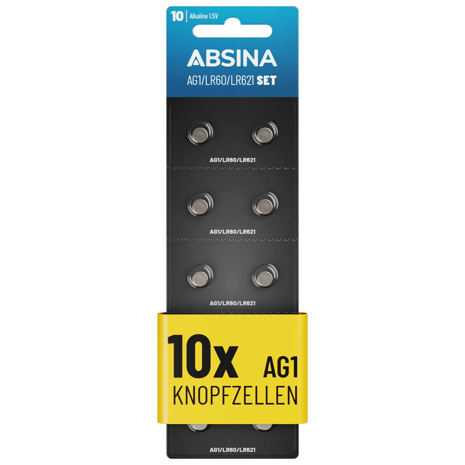 ABSINA AG1 LR621 Knopfzelle 10er Pack - 1,5V Alkaline Knopfzellen Knopfzelle