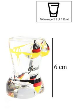 ELLUG Schnapsglas Shotglas mit Bikinikörper als Deutschlandflagge Germany, Höhe: 6cm, Füllmenge: 2,5cl/25ml