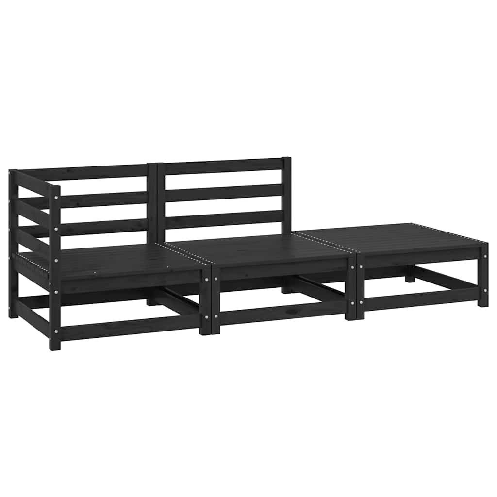 vidaXL Sofaelement 3-tlg. Garten-Lounge-Set Schwarz Massivholz Kiefer (1 St)