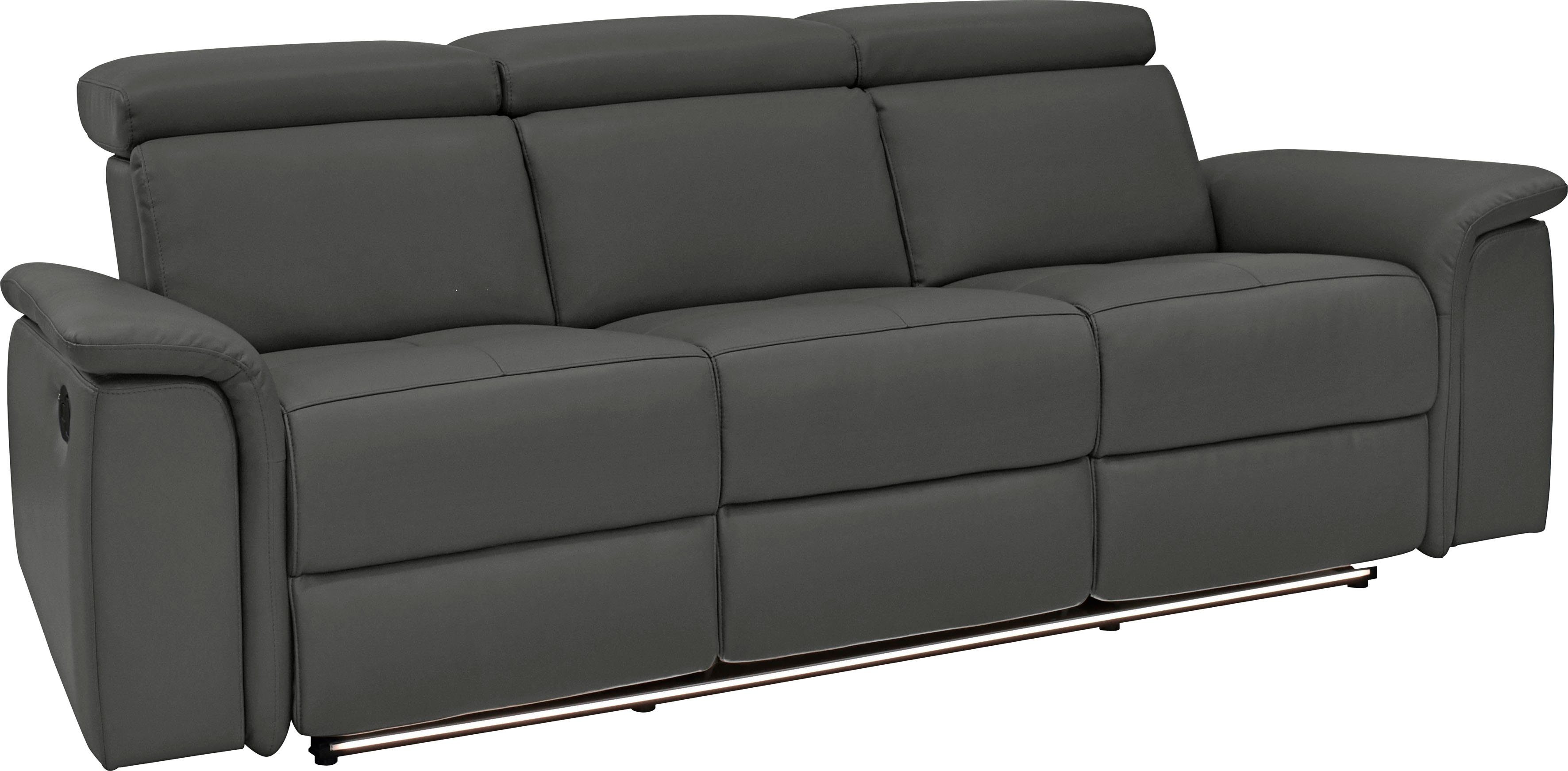 Home affaire 3-Sitzer Pareli 229cm, manuelle u. elektr. Relaxfunktion in 2 Sitzen, USB, KT-Verstellung, LED Beleuchtung, in Echtleder, Kunstleder, Web