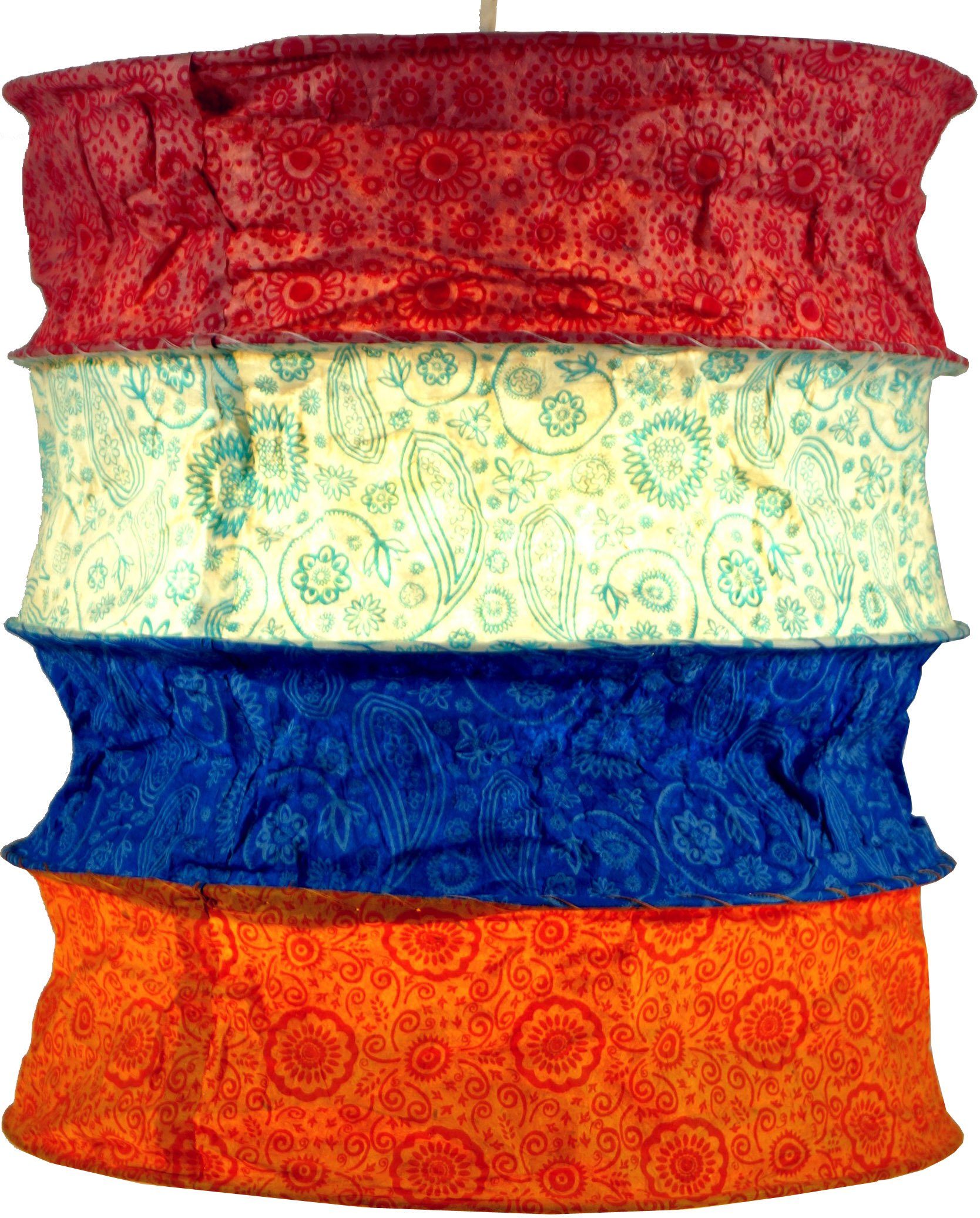 Guru-Shop Deckenleuchten Runde Boho Papier Hängelampe, Lokta.., Leuchtmittel nicht inklusive blau/rot