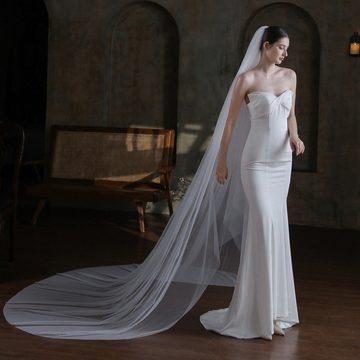 AUKUU Kopftuch Einfacher Einfacher langer Brautschleier Retro Doppelschicht, weißer Hochzeitskopfschmuck mit großem Schwanz 175 cm