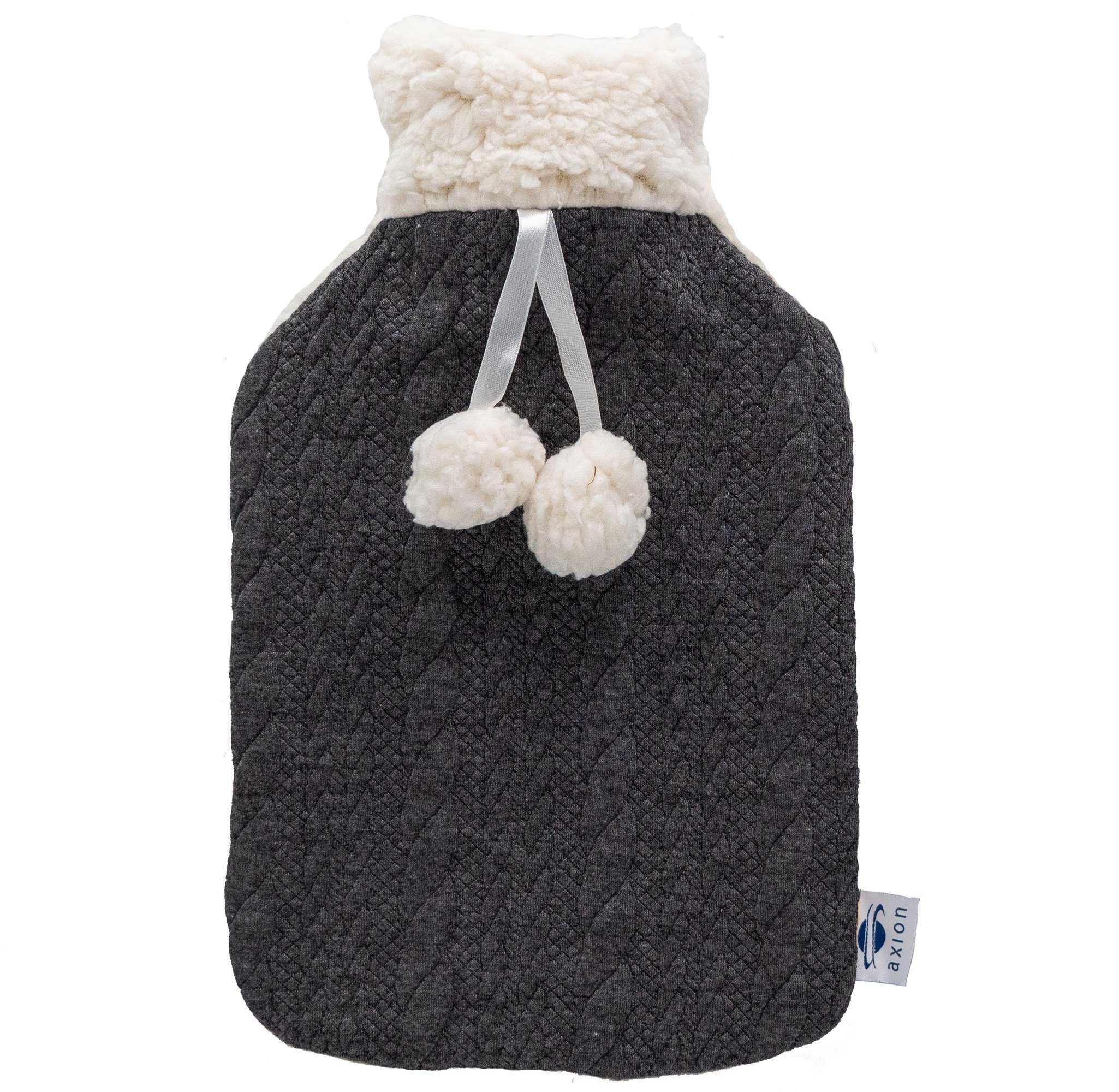 Axion Wärmflasche mit Bezug, Farbe anthrazit / weiß, 33 x 20 cm, Plüsch, ca. 2 Ltr., 100% Naturgummi