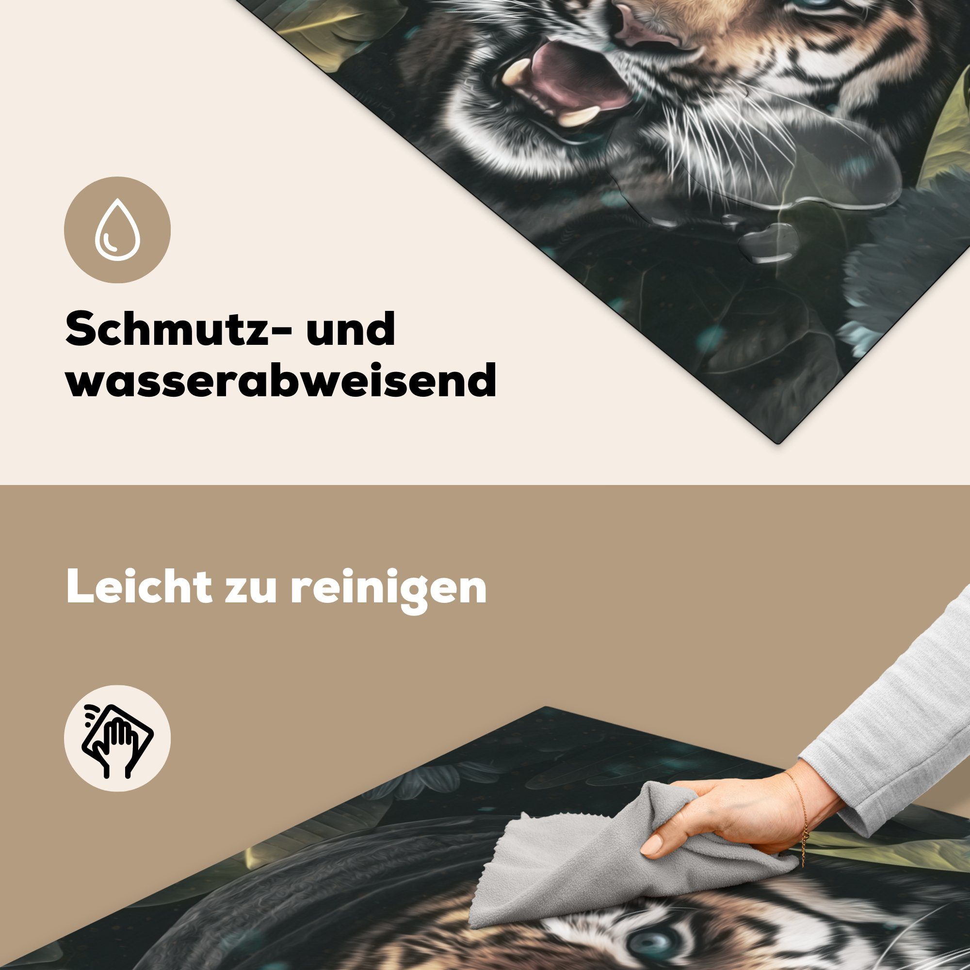 Vinyl, Arbeitsplatte Herdblende-/Abdeckplatte (1 78x78 cm, küche für Blumen Ceranfeldabdeckung, tlg), - Tiger Kleidung, MuchoWow -