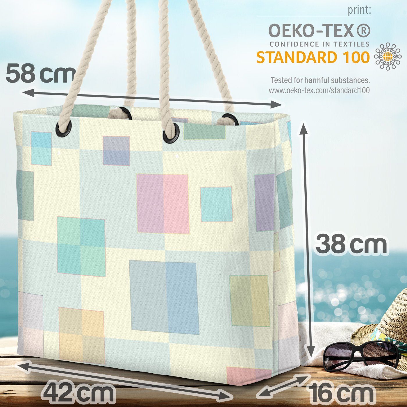 VOID Strandtasche (1-tlg), Quadrate Tapete Bunt Farben Beach Fläche Geometrisch Gemalt Bag Pastellfarben