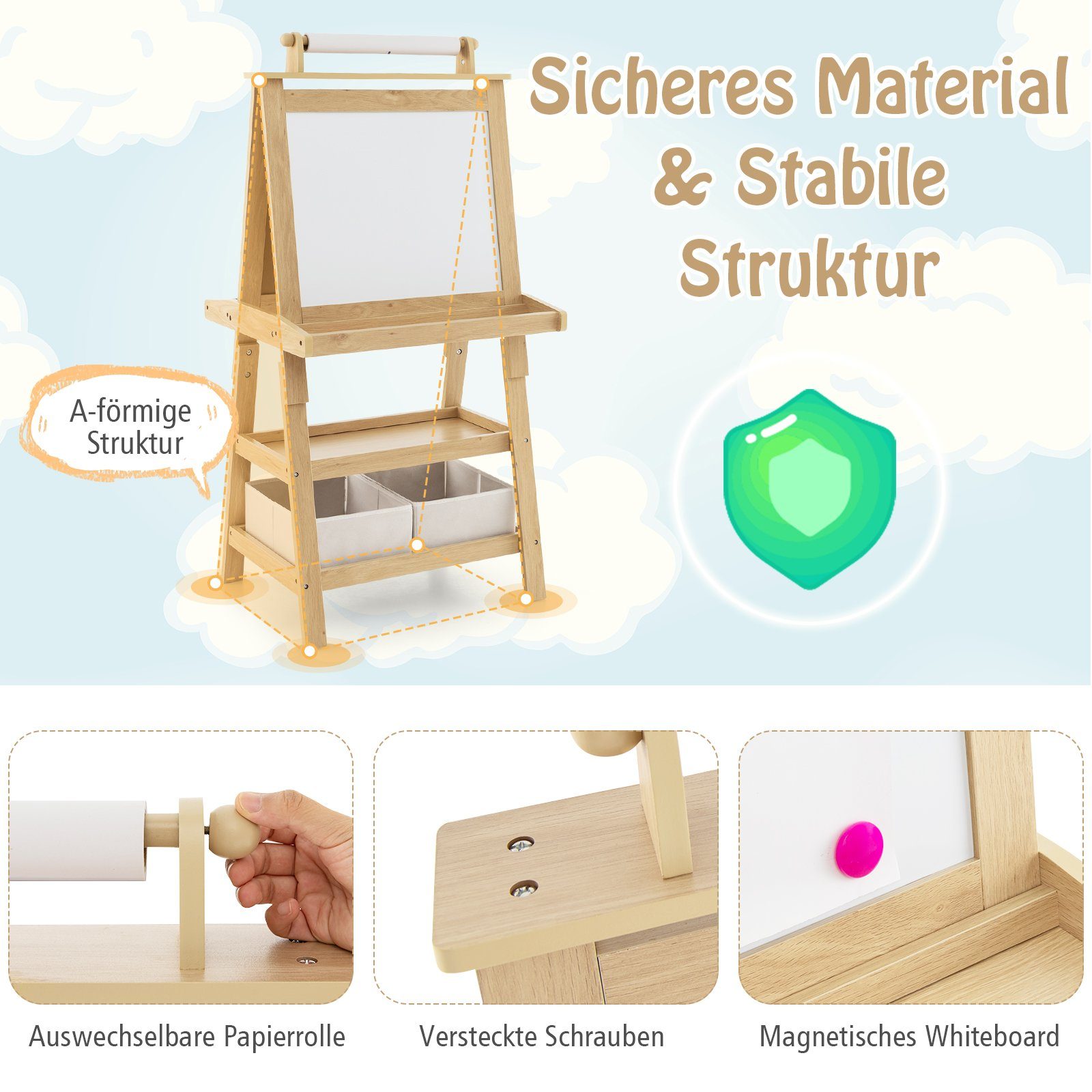 COSTWAY Standtafel Kinder Staffelei, doppelseitig, mit Magneten & 2 Boxen günstig online kaufen