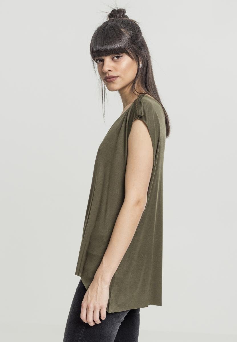 URBAN CLASSICS T-Shirt TB1192 Shoulder Zip HiLo olive HiLo (1-tlg) Tee Ladies Damen Shoulder Zip