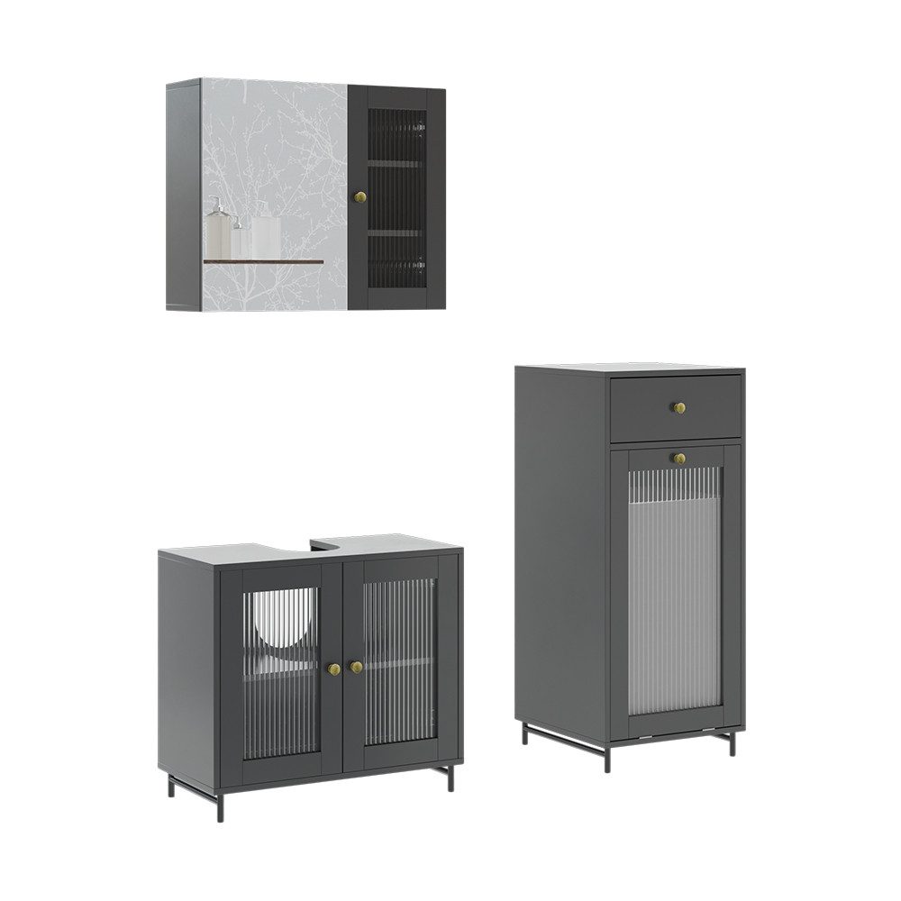 Badmöbel-Set Malte, Grau, 3 Teile mit Midischrank