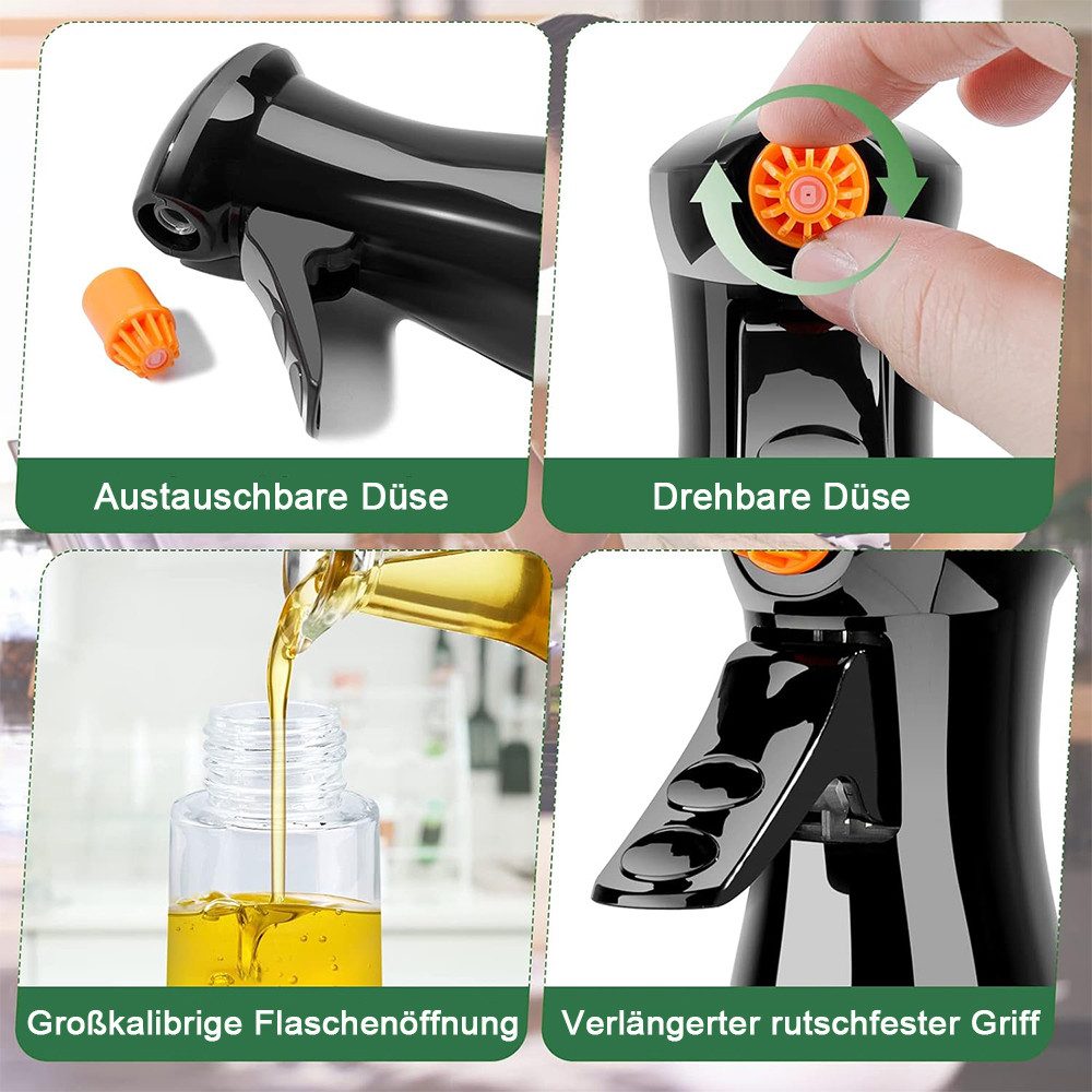 TUWENA Menage-Set 2 Stück Öl Sprühflasche 200ML mit 2 Stück Verbesserte Düse – Bild 3 von 5