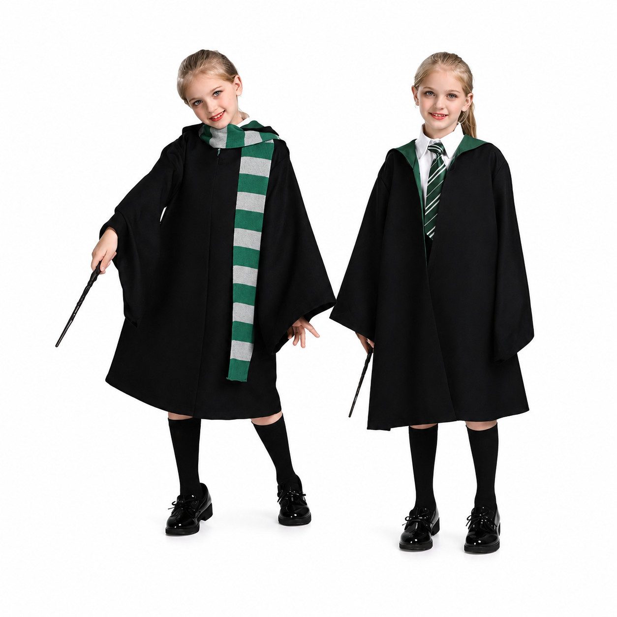 FreakyFits Kostüm, Kinder Zauberer Kostüm Set mit Umhang, Schal, Krawatte, Brille & Zaub