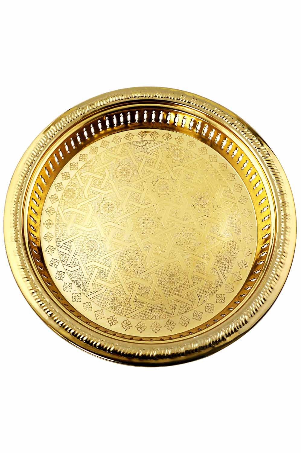 Marrakesch Orient & Mediterran Interior Dekotablett Orientalisches Serviertablett Juman Tablett aus Metall in Gold 40 cm (1 St), Handarbeit