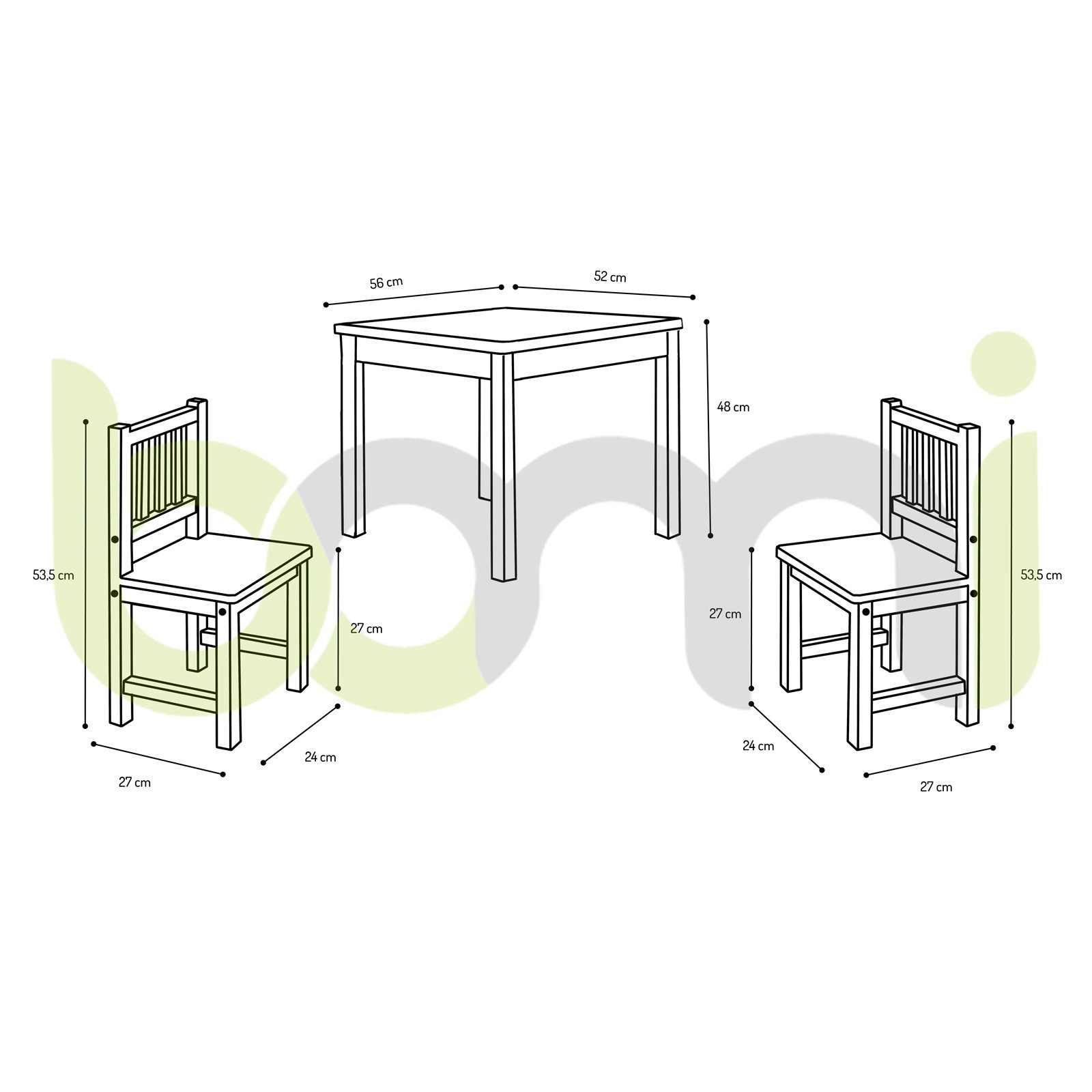 3-tlg) (3-tlg), (Tisch Amy, Holz aus Kindersitzgruppe Kindertischgruppe Stühle, BOMI Holzsitzgruppe 2 und