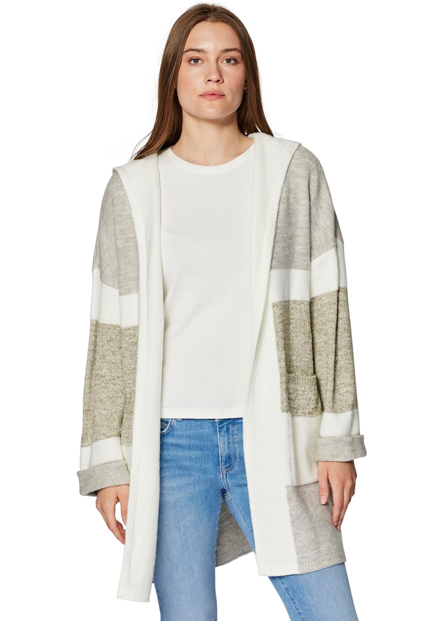 Mavi Cardigan Cardigan Kapuze Design striped im aloe gestreift) (beige Streifen mit HOODED