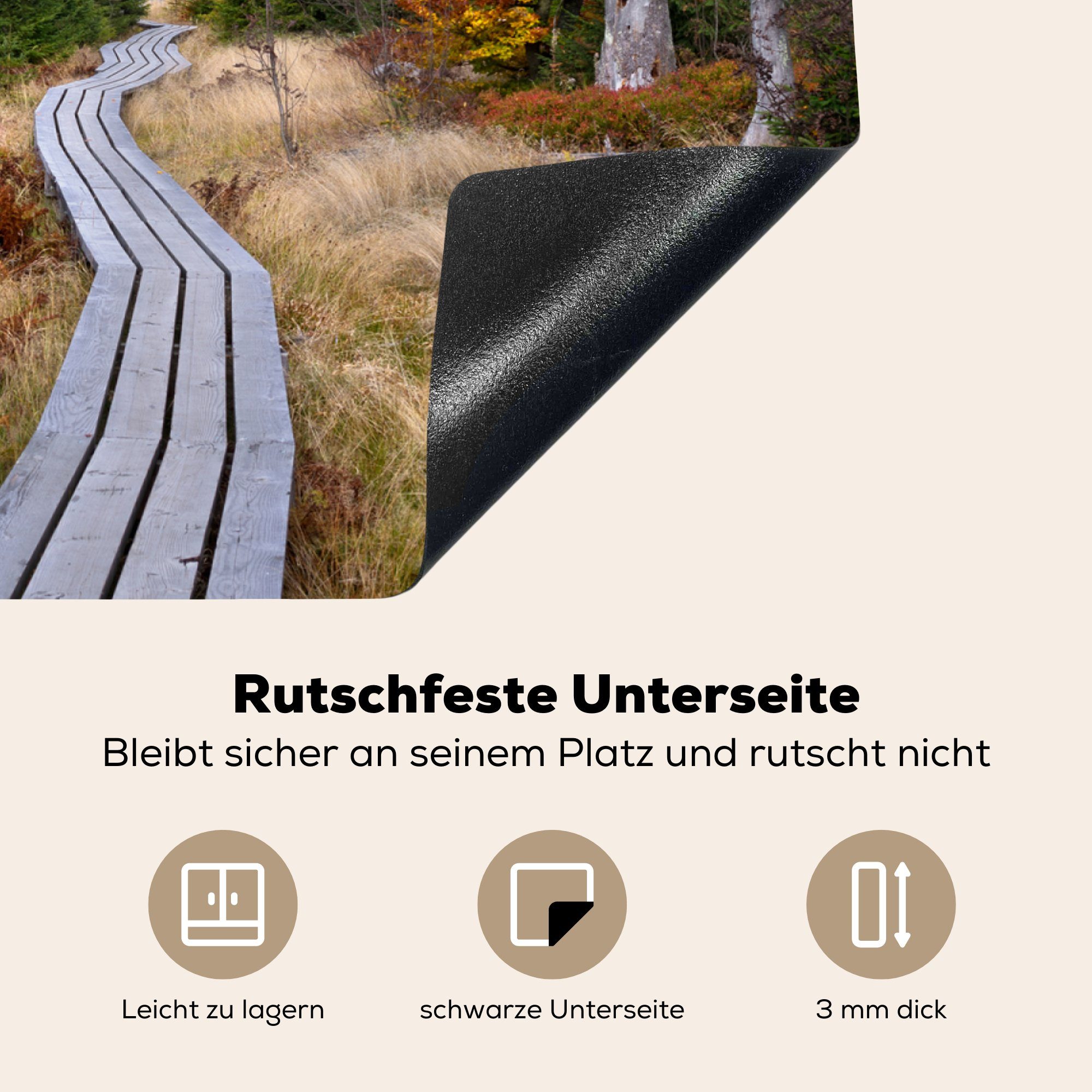 (1 Vinyl, Herdblende-/Abdeckplatte Mobile Arbeitsfläche Nationalpark im Bayerischer Wald, tlg), cm, nutzbar, MuchoWow Holzsteg Ceranfeldabdeckung Natur durch 70x52 die