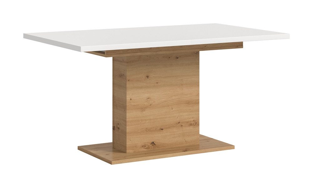 xonox.home Esstisch Esstisch Motion, ausziehbar, Säulen-Fußgestell, Artisan Eiche, Küchentisch, weiße Tischplatte