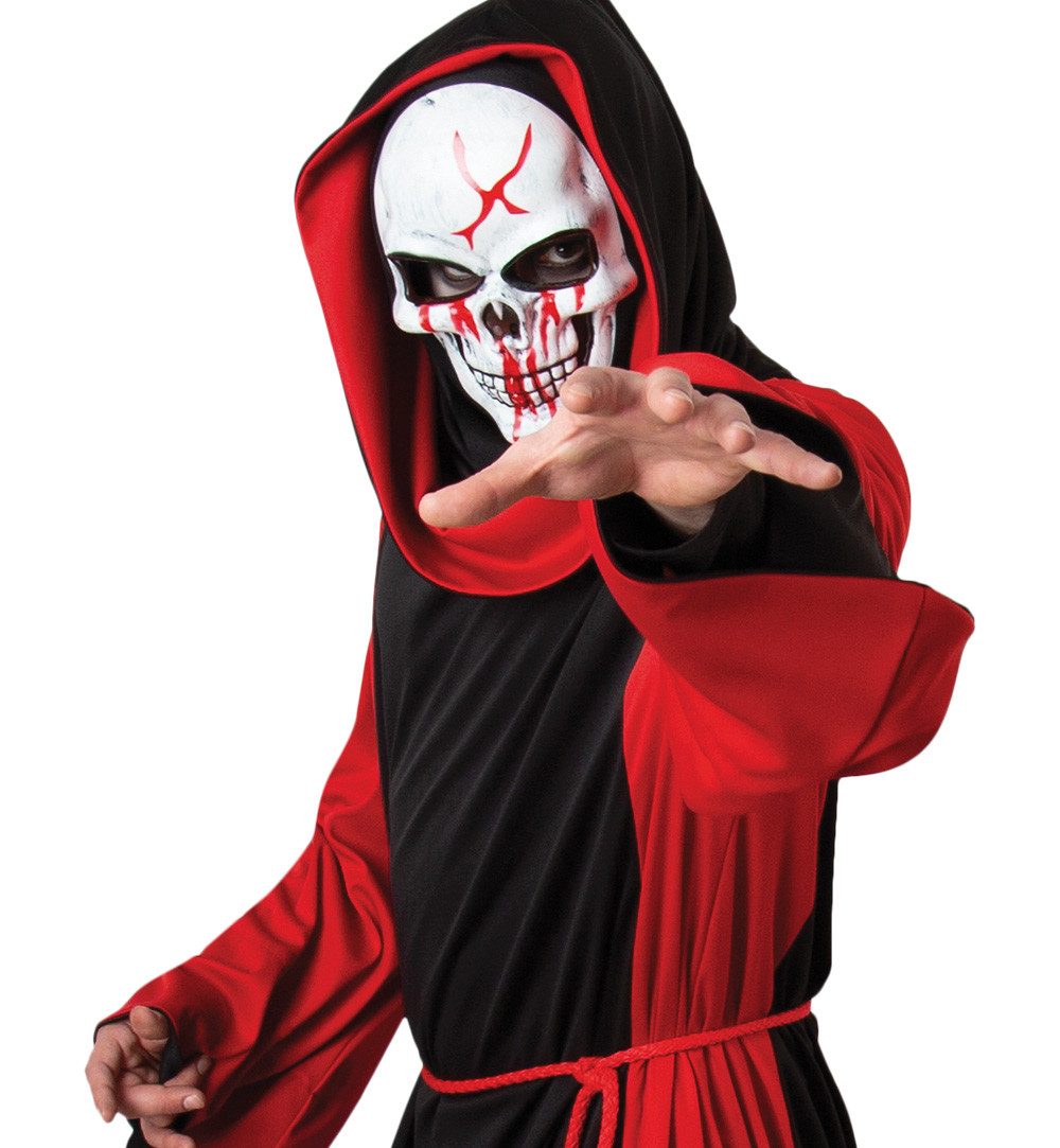 Fries Verkleidungsmaske Halbmaske Blut Totenkopf mit Haube Halloween Karneval Fasching, Ideal für Halloween und Karneval
