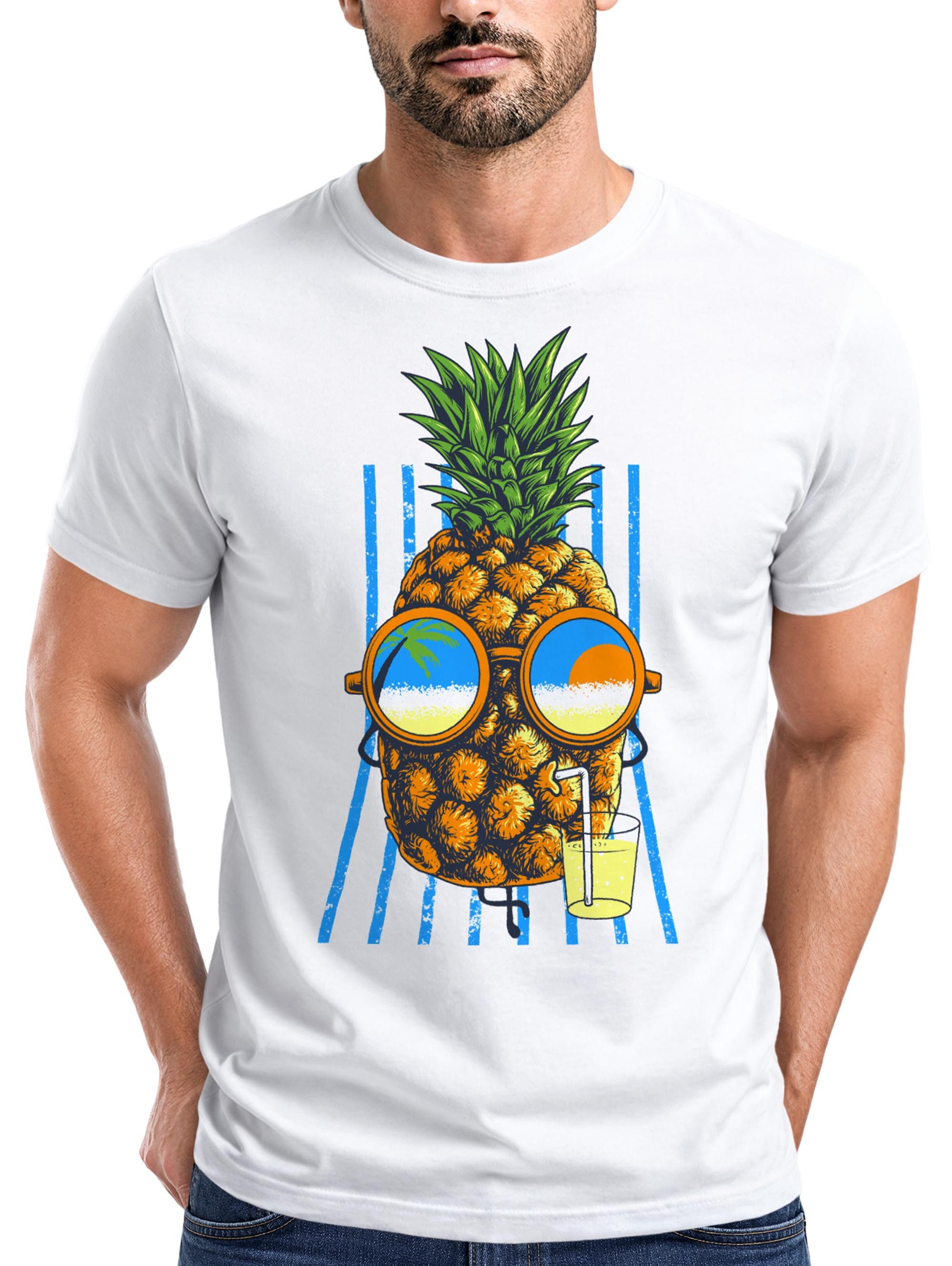 Neverless Print-Shirt Herren T-Shirt chilling Ananas Pinapple Sommer Fasion Beach mit Print