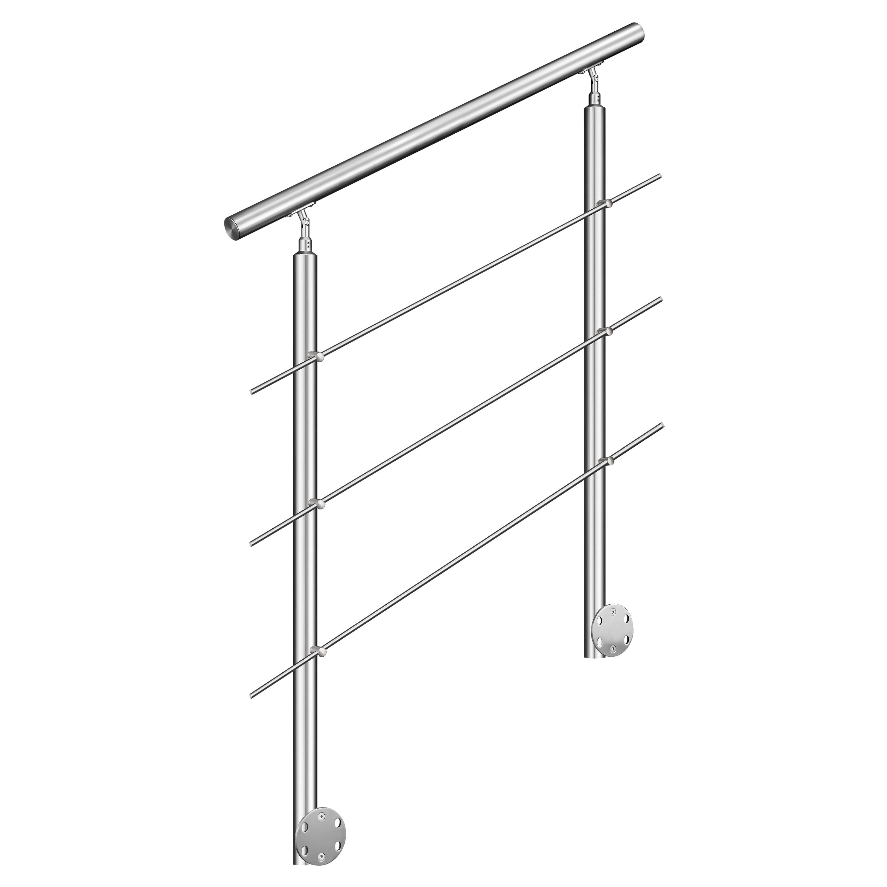 AICA Treppengeländer Geländer-Set aus Edelstahl 304 Seitenmontage Verlängerbar L 100-240 cm, 100 cm Länge, Packung, 3-tlg., V2A, höhen- und winkelverstellbar, w – Bild 2 von 5