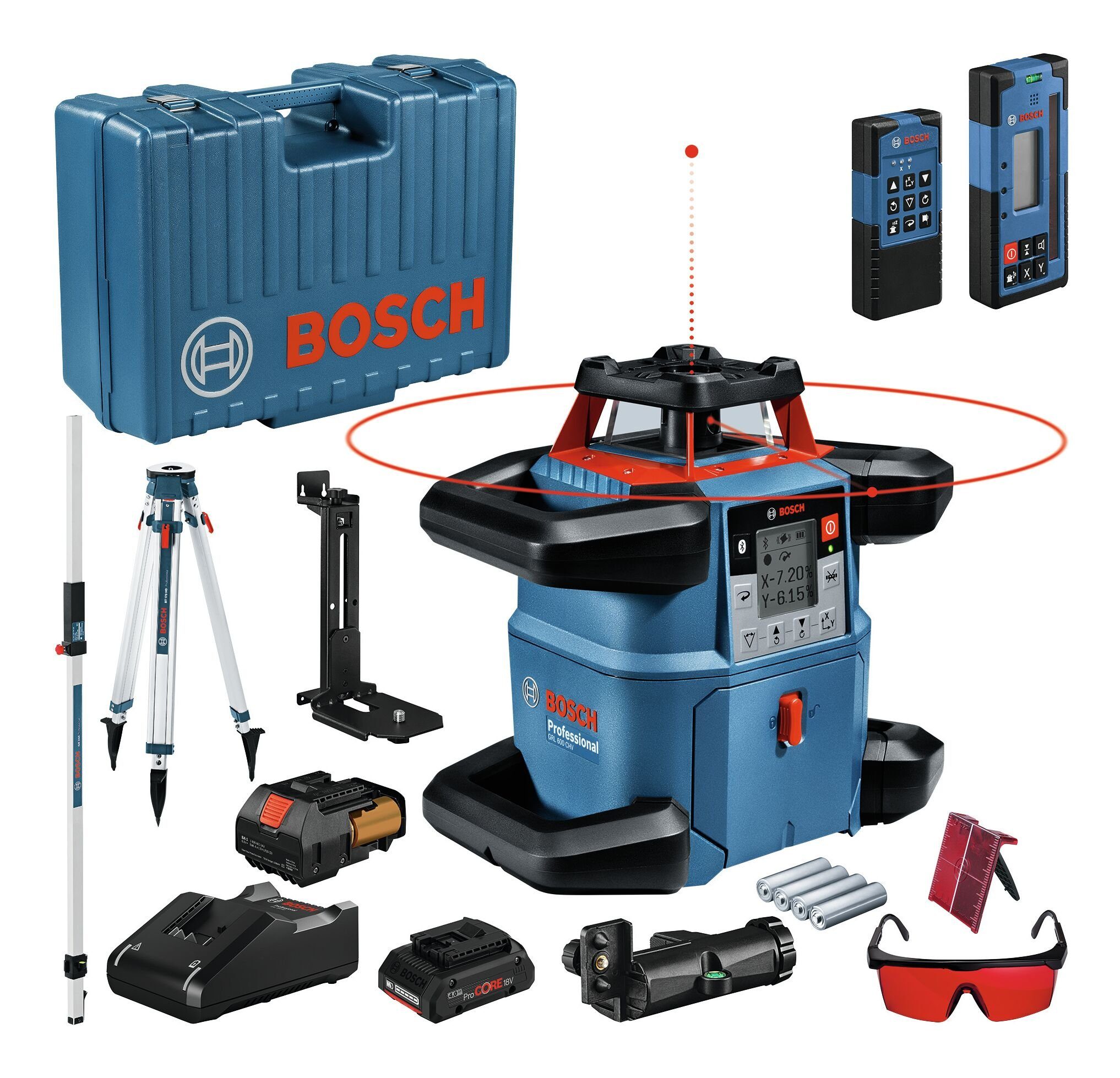 Bosch Professional Punkt- und Linienlaser GRL 600 CHV, Mit 1x Akku ProCORE 4 Ah, Baustativ BT 170 HD & Messstab GR 240