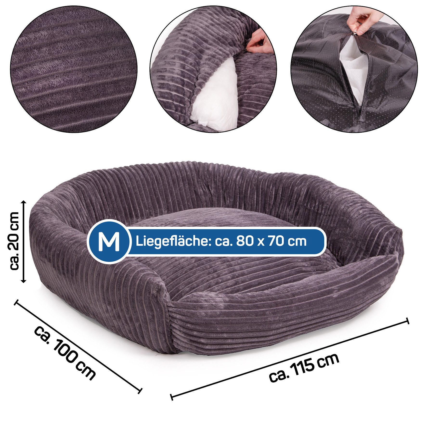 Wallace & Jones Tierbett Hundebett Cordo - dunkelgrau versch. Größen S / M günstig online kaufen