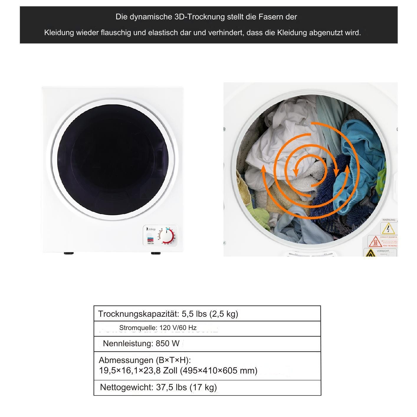 LALAHO Ablufttrockner GYM25-78, 2,5 kg, 1,6 Kubikfuß